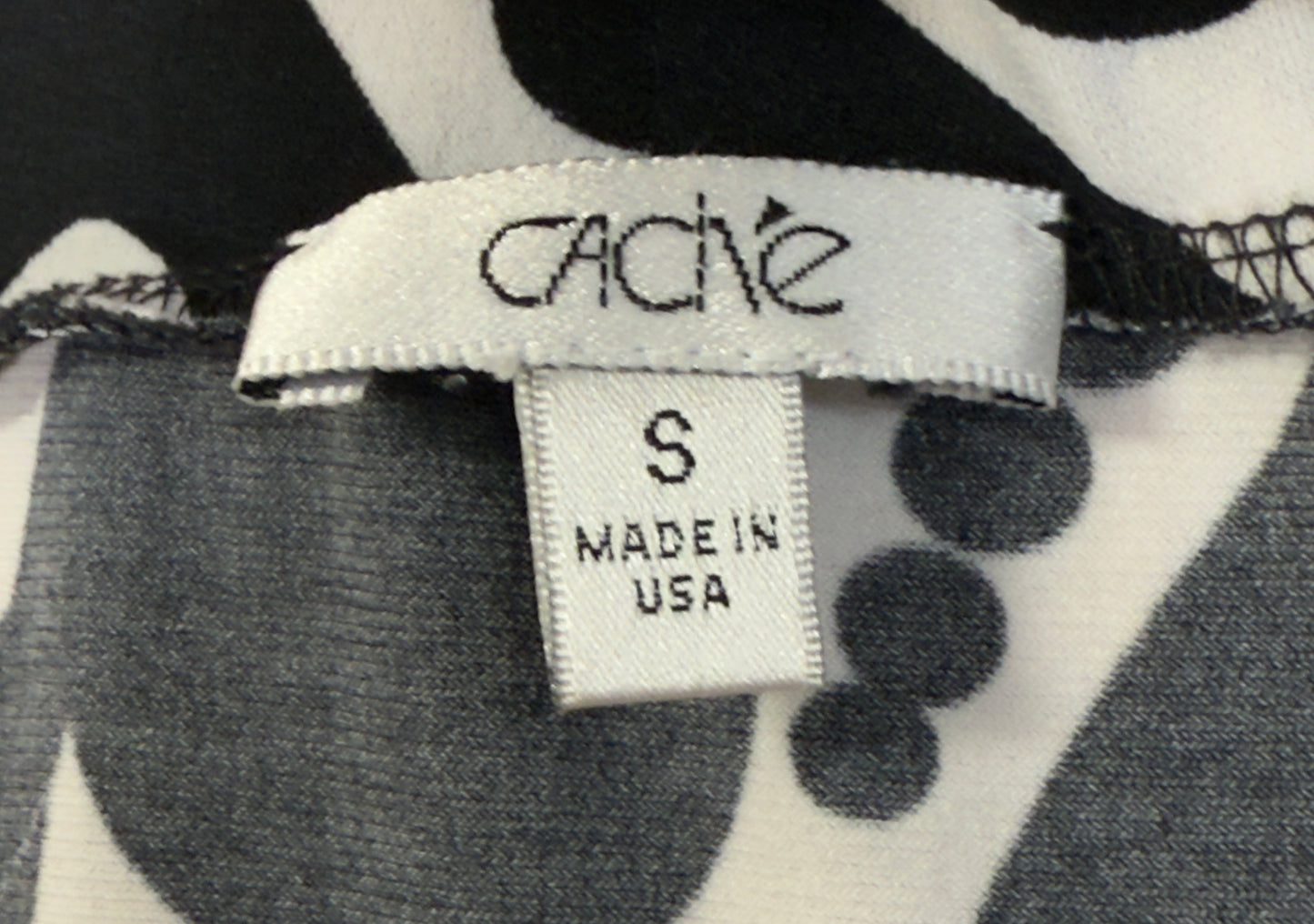 1990s Cache Black and White Abstract Swirl Print Top