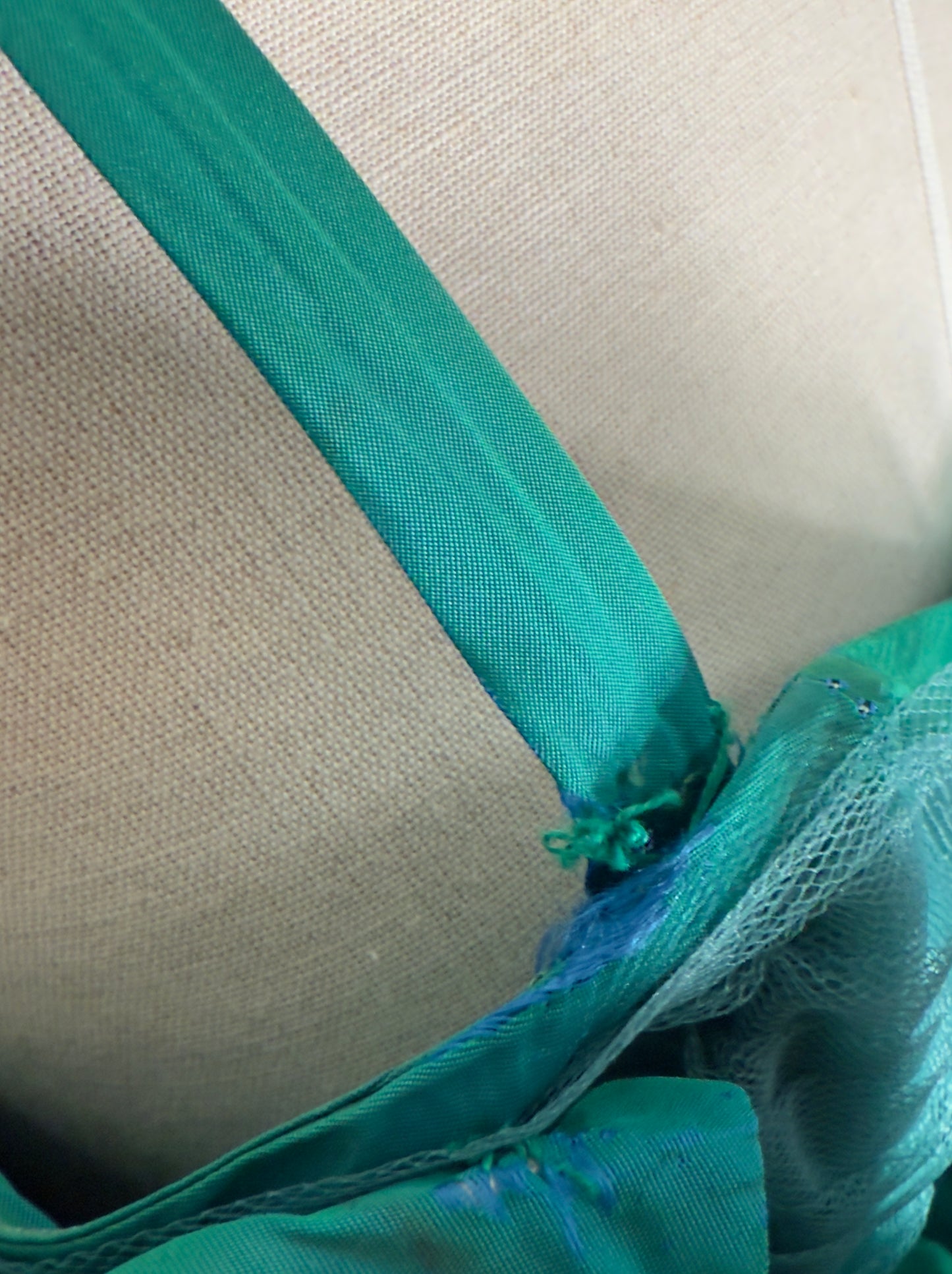 1950s Fred Perlberg Aqua Satin Cocktail Dress with Beaded Crumb Catcher