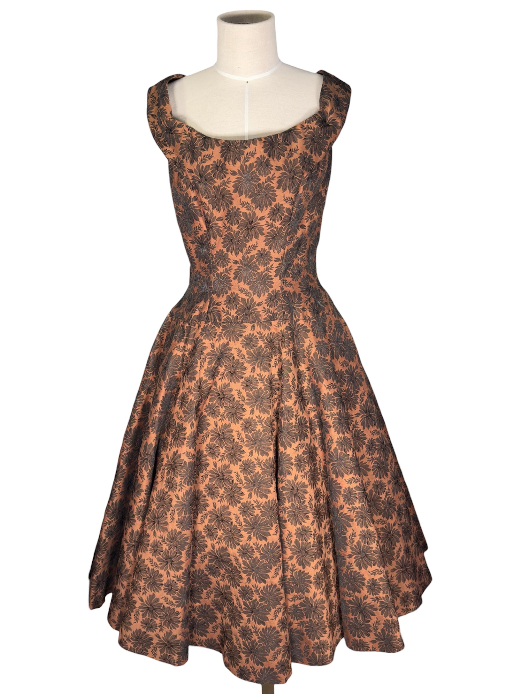 brown tea party dress A-Line Tea length Brown Prom dresses, Off Shoulder Brown Formal Dress with Beading US 8 / Brown