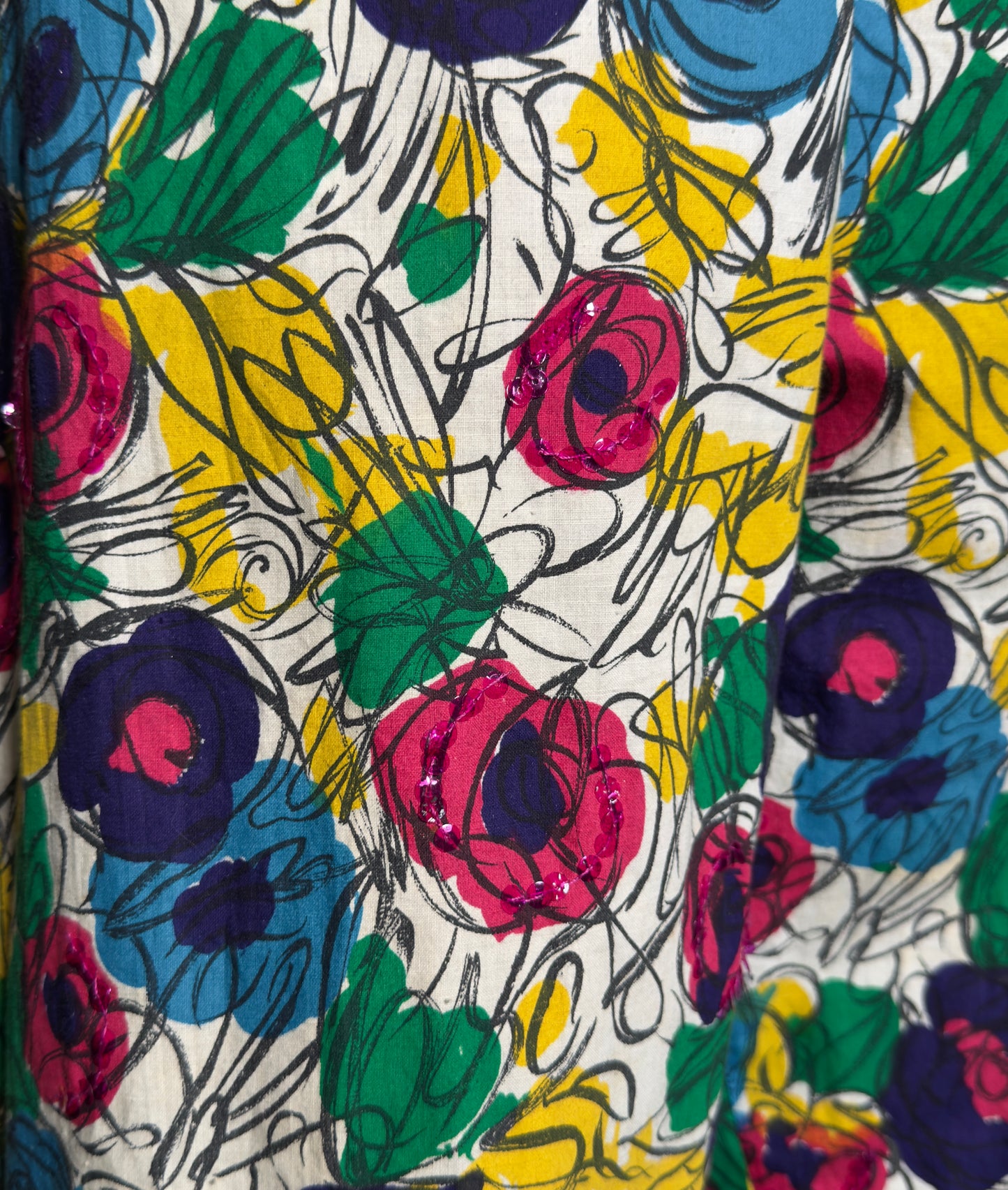 1950s High Waisted Floral Print Sequined Capri Pants