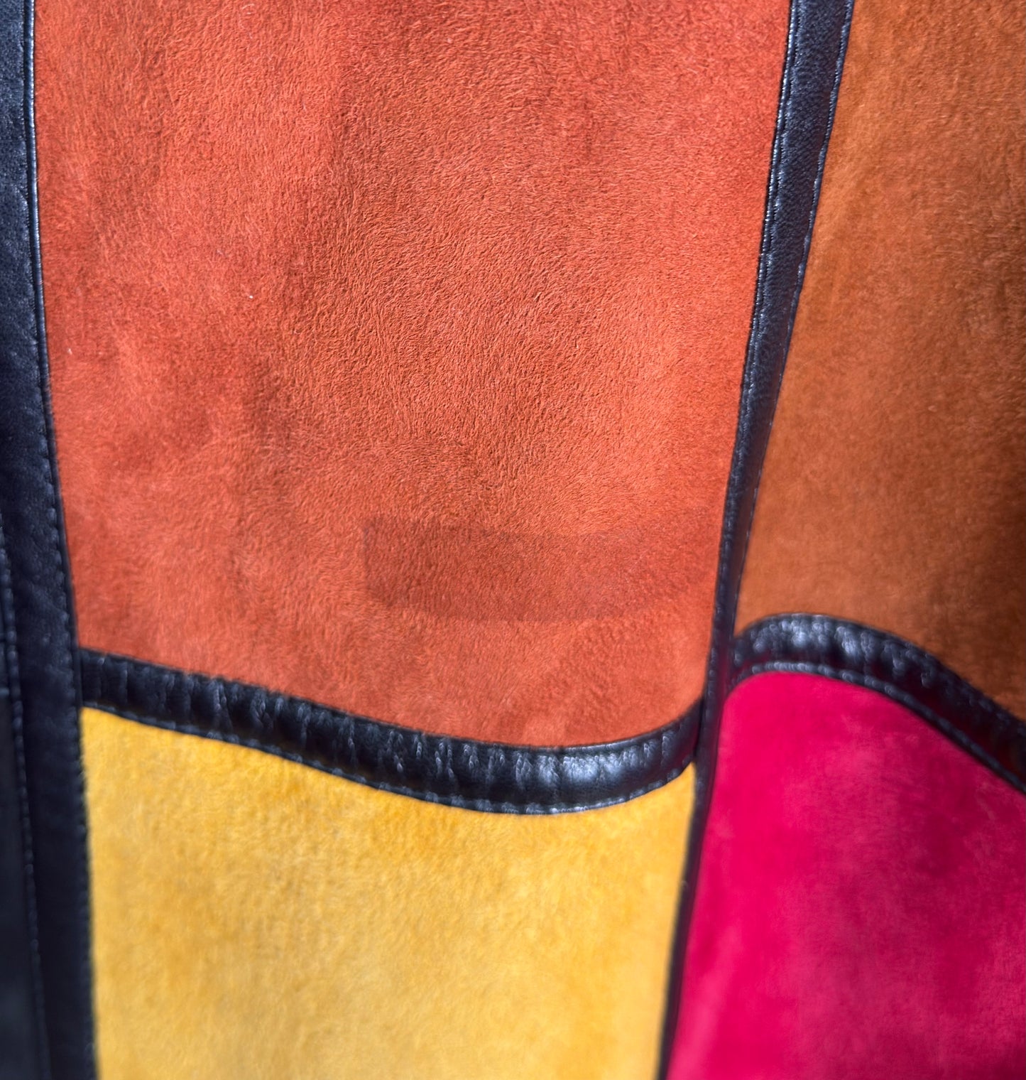 80s Donna Karan Suede Patchwork Multicolor Coat