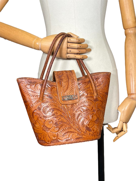 70s Carved Leather Bag