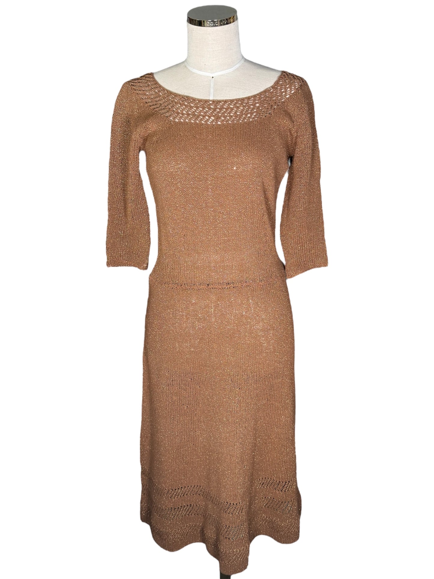 50s Bronze Metallic Knit Dress