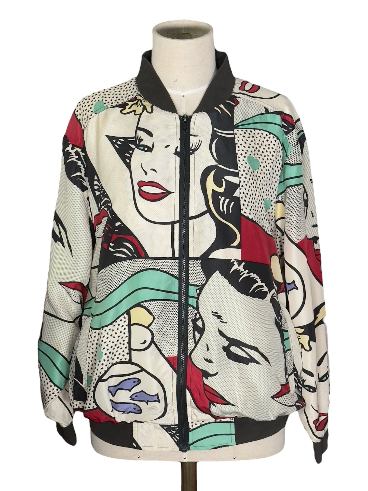 80s/90s Planet Silk Pop Art Graphic Silk Bomber Jacket