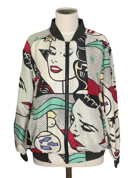 80s/90s Planet Silk Pop Art Graphic Silk Bomber Jacket