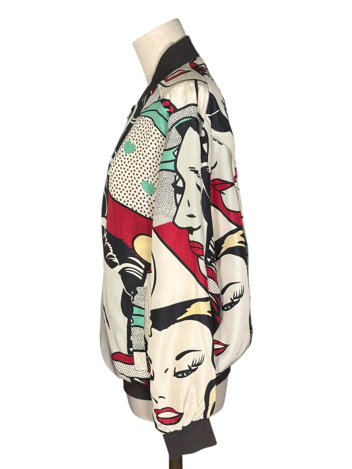 80s/90s Planet Silk Pop Art Graphic Silk Bomber Jacket