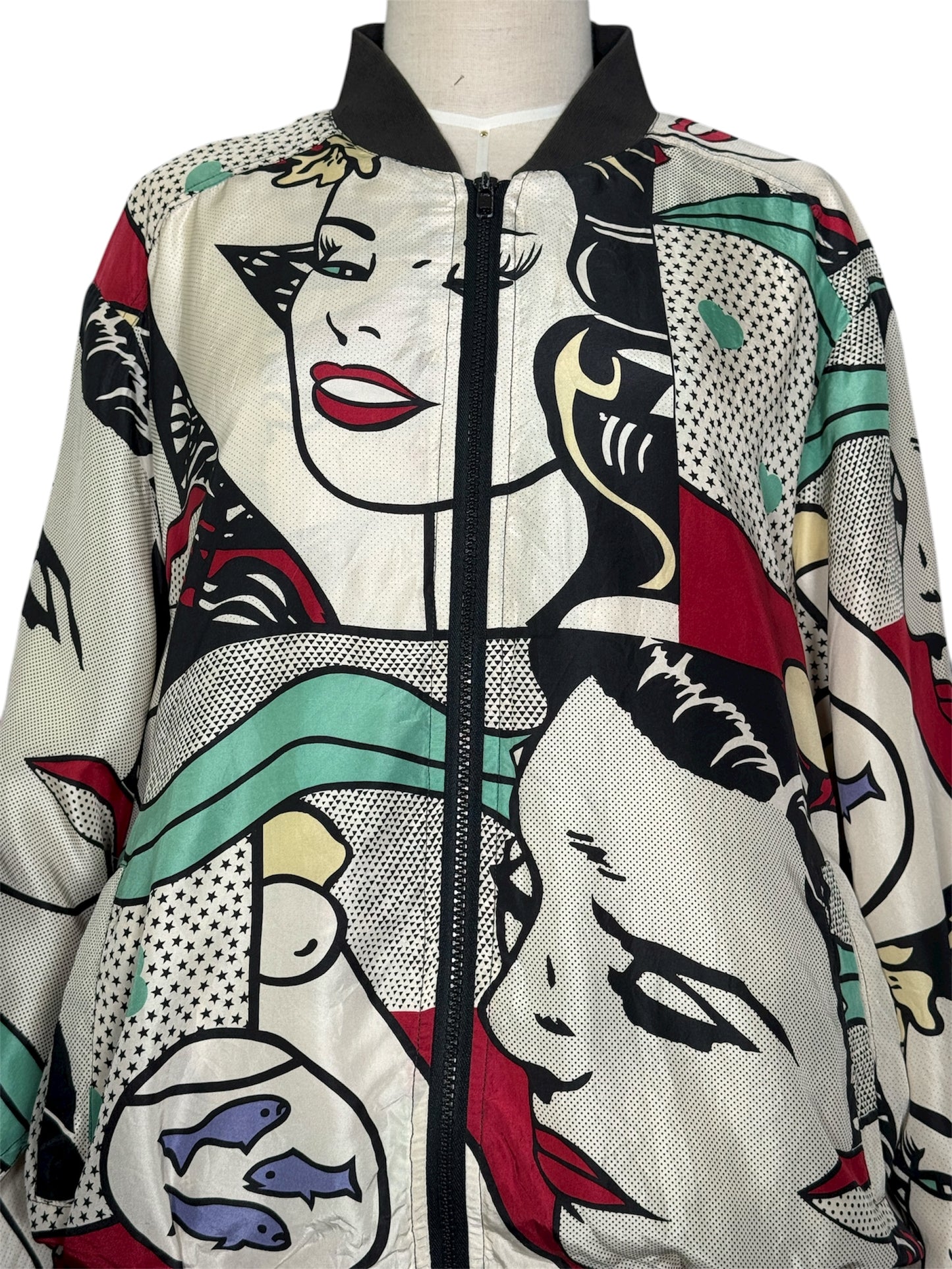 80s/90s Planet Silk Pop Art Graphic Silk Bomber Jacket