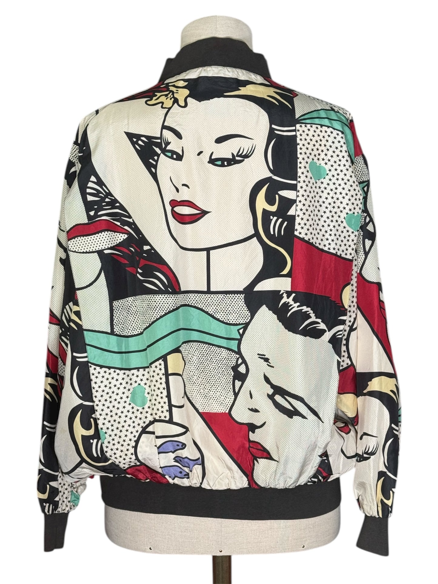 80s/90s Planet Silk Pop Art Graphic Silk Bomber Jacket