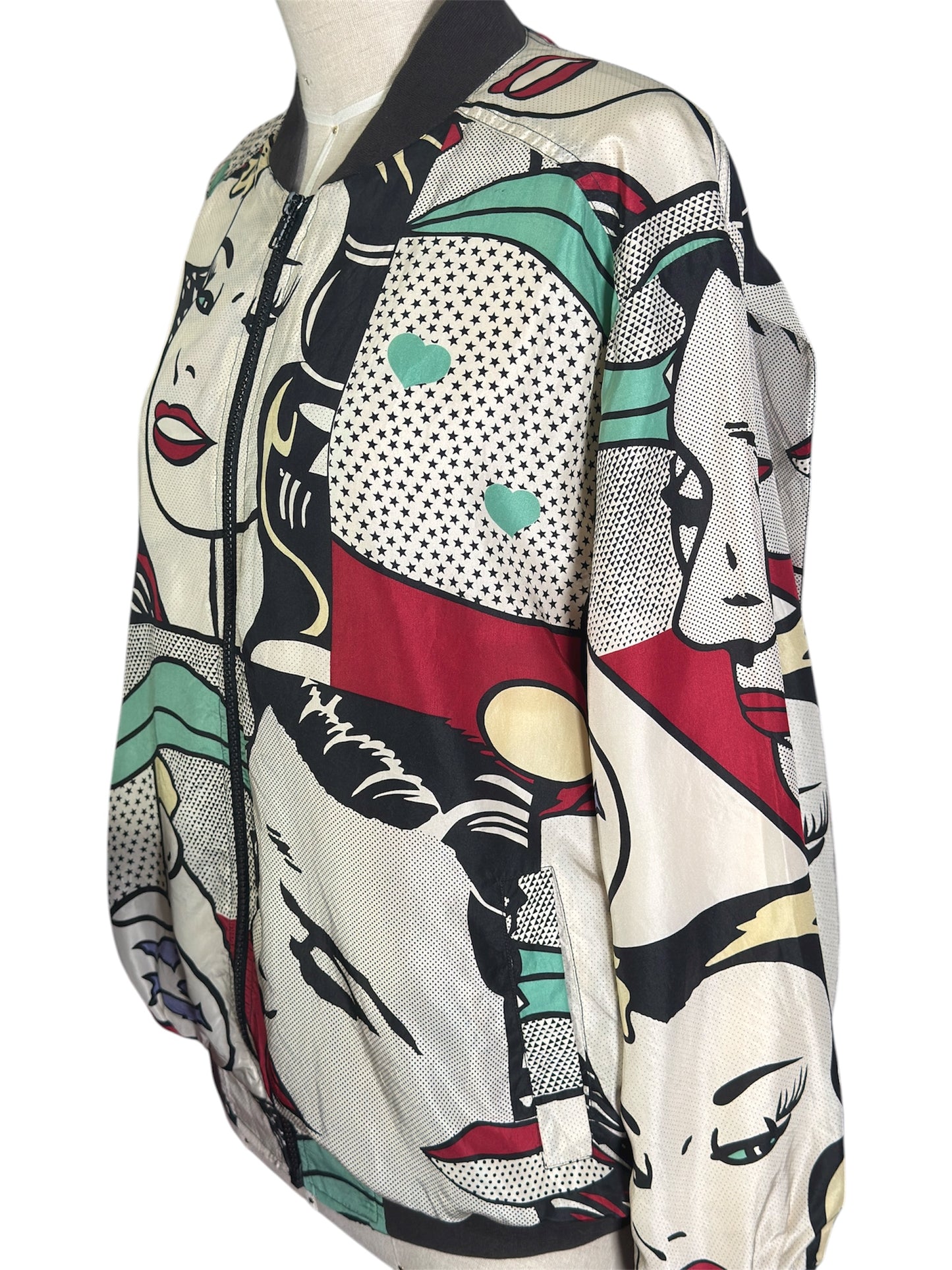 80s/90s Planet Silk Pop Art Graphic Silk Bomber Jacket