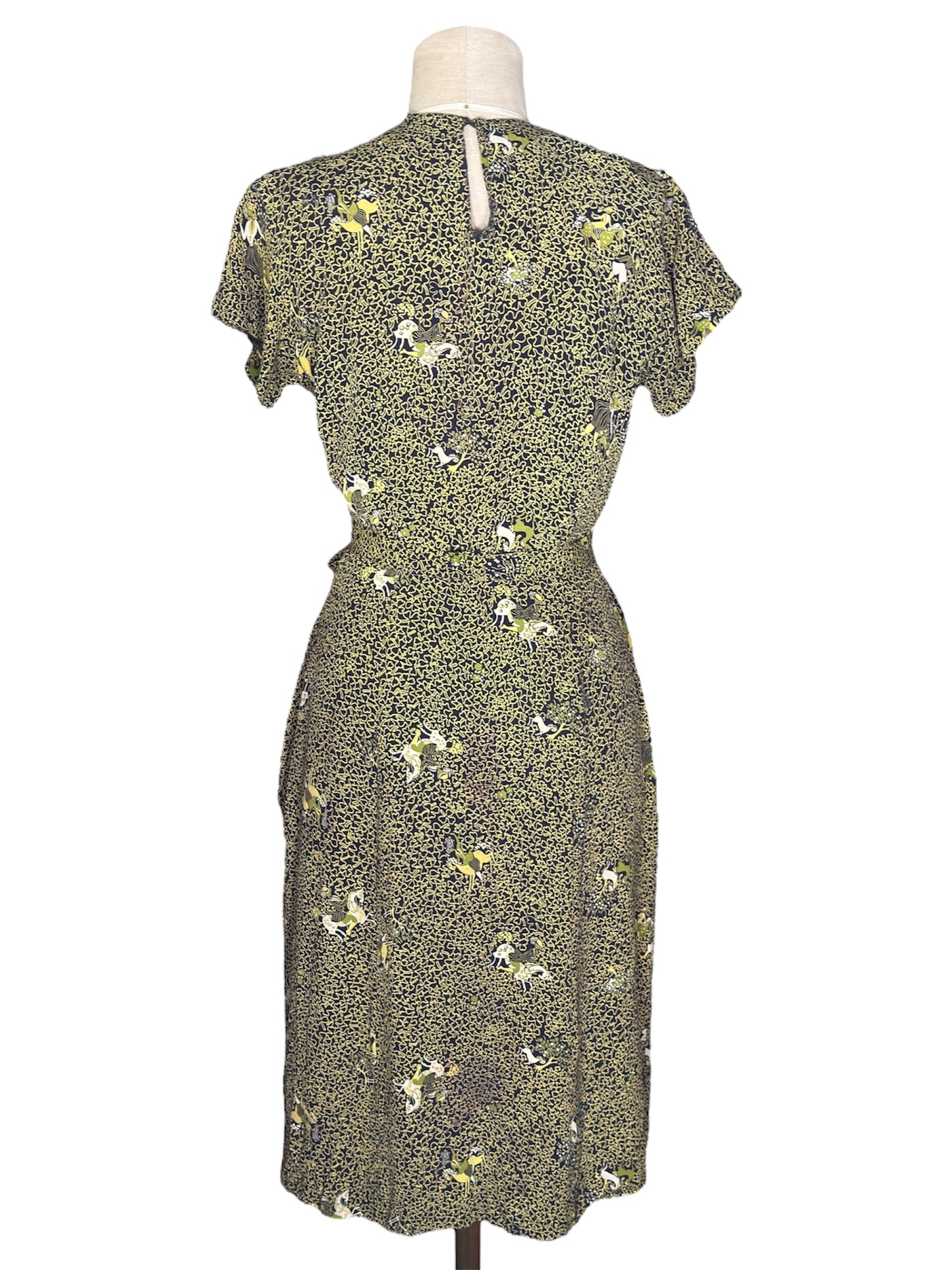 1940s Rayon Novelty Print Shamrock Day Dress