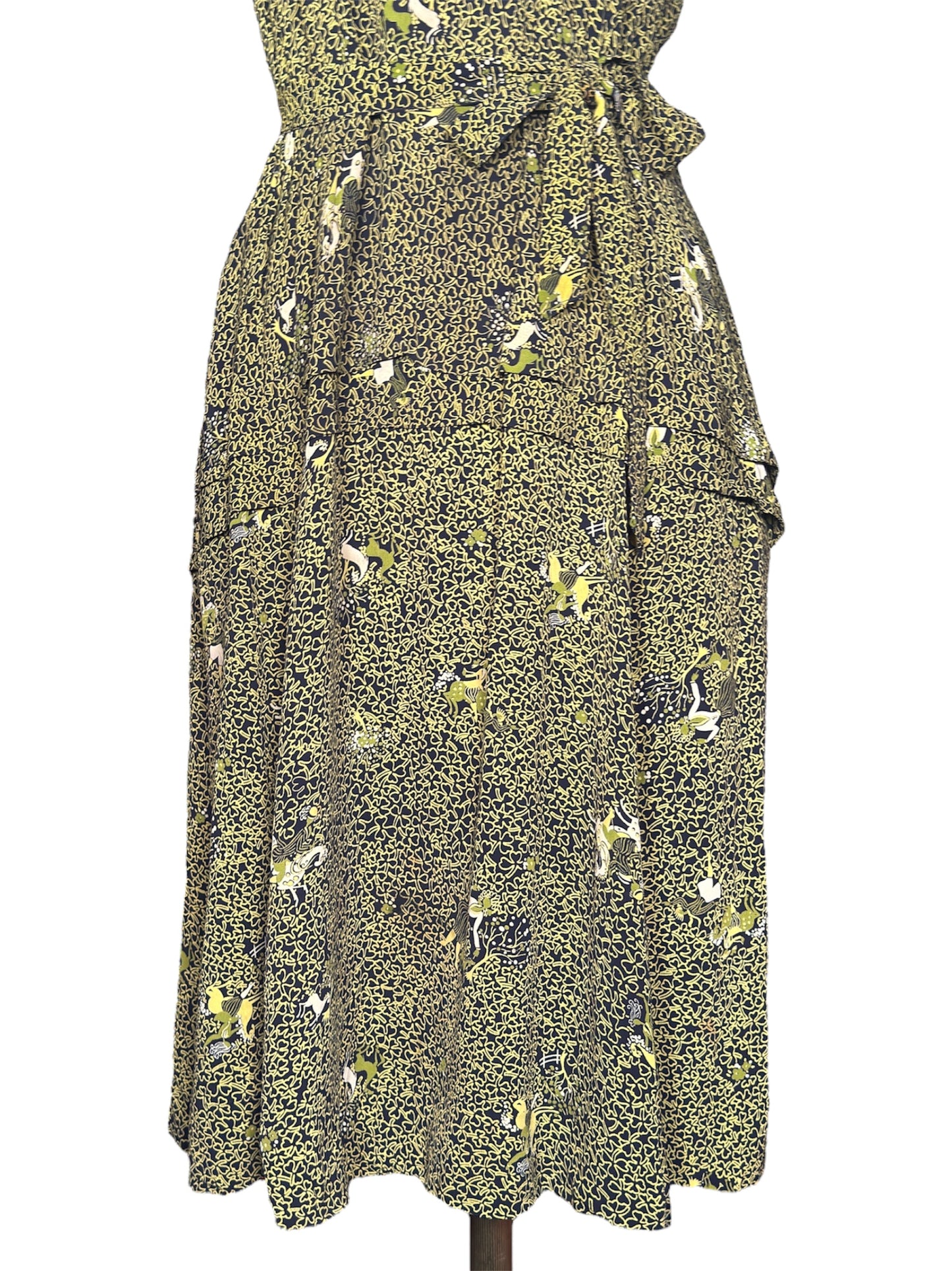 1940s Rayon Novelty Print Shamrock Day Dress