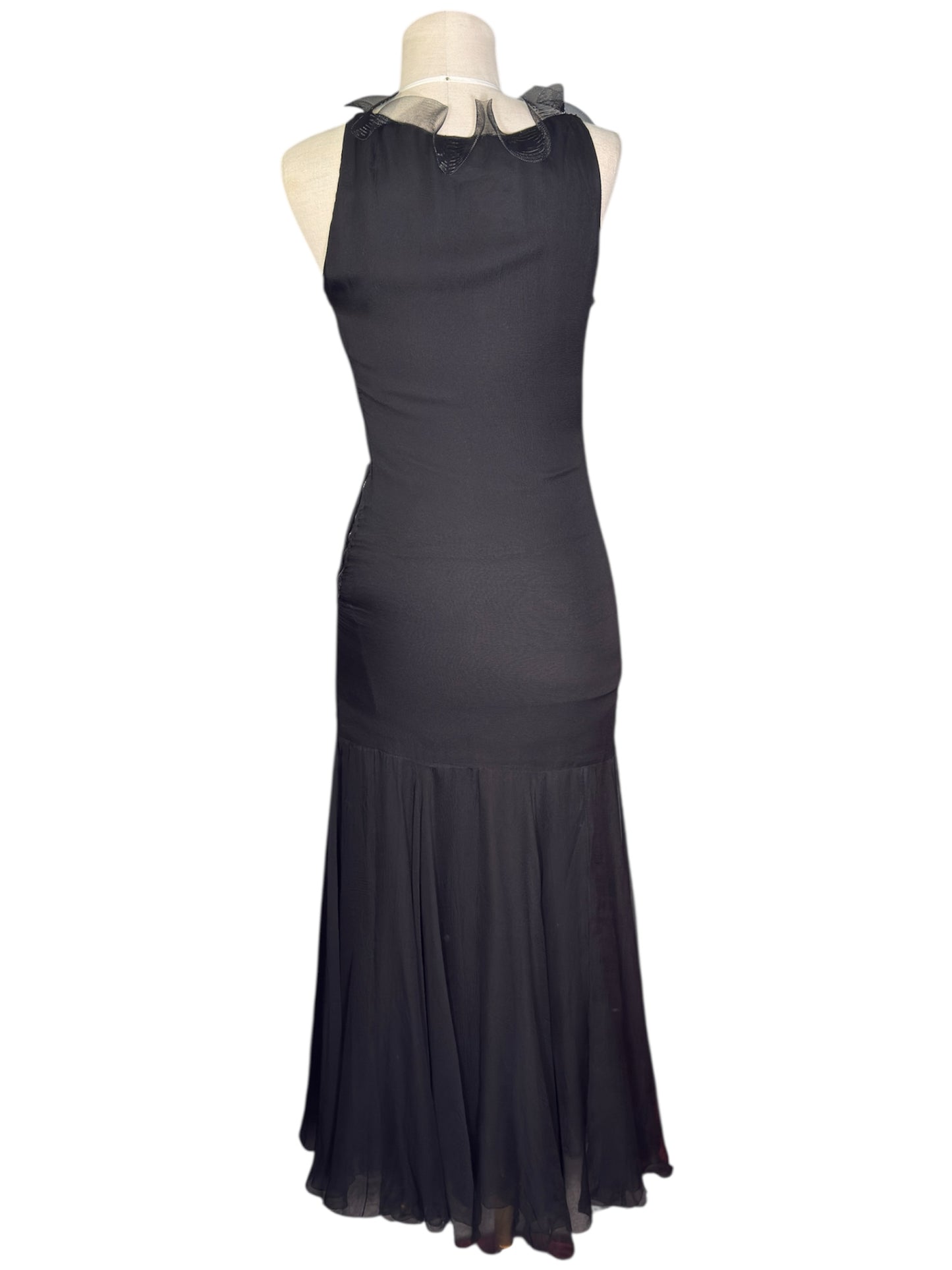 1979 Spring-Summer Christian Dior Paris Black Sleeveless Ruffle Neck Dress