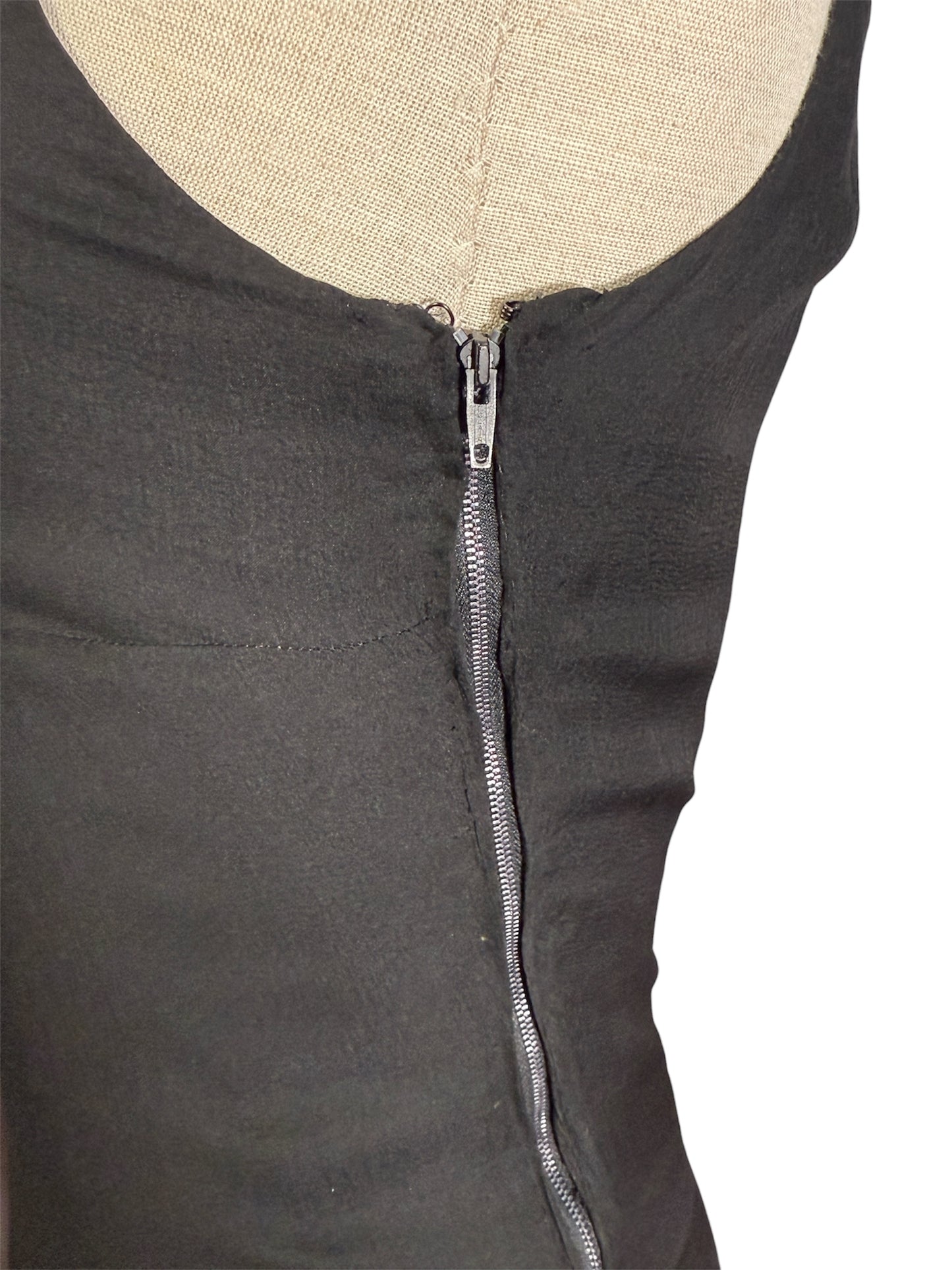 1979 Spring-Summer Christian Dior Paris Black Sleeveless Ruffle Neck Dress