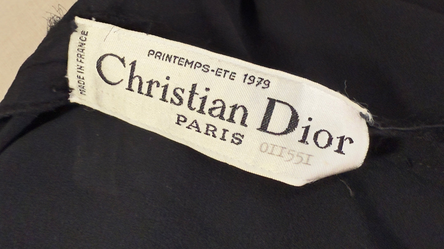 1979 Spring-Summer Christian Dior Paris Black Sleeveless Ruffle Neck Dress