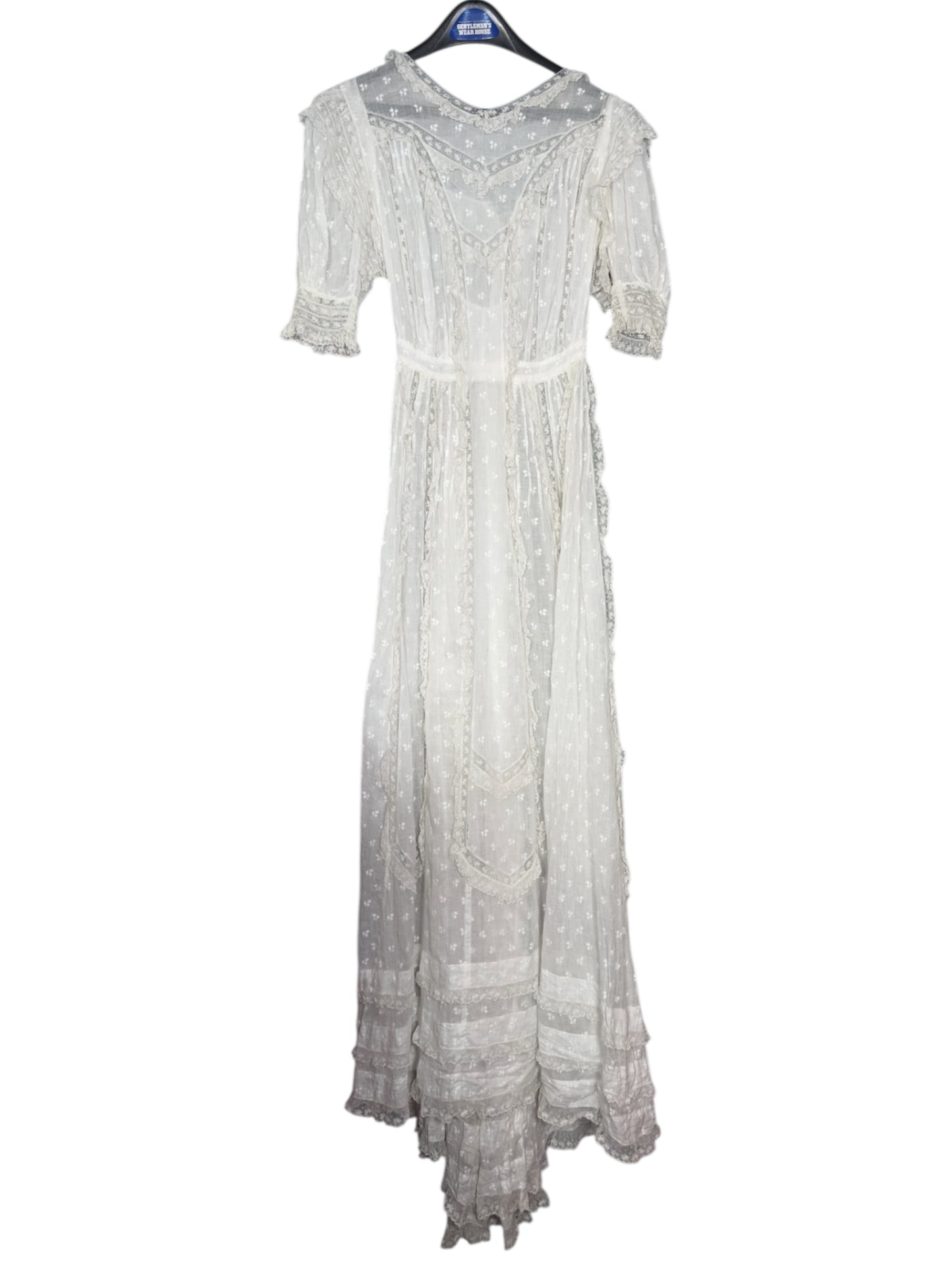 Edwardian Lace Trimmed White Embroidered Sheer Summer Dress