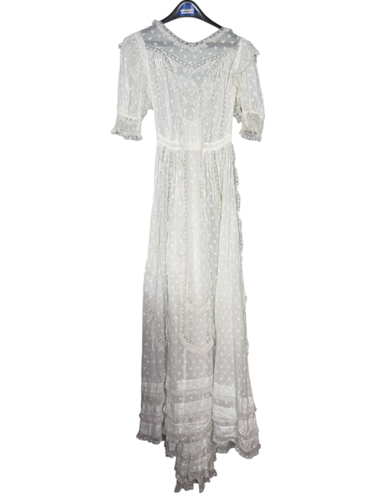 Edwardian Lace Trimmed White Embroidered Sheer Summer Dress