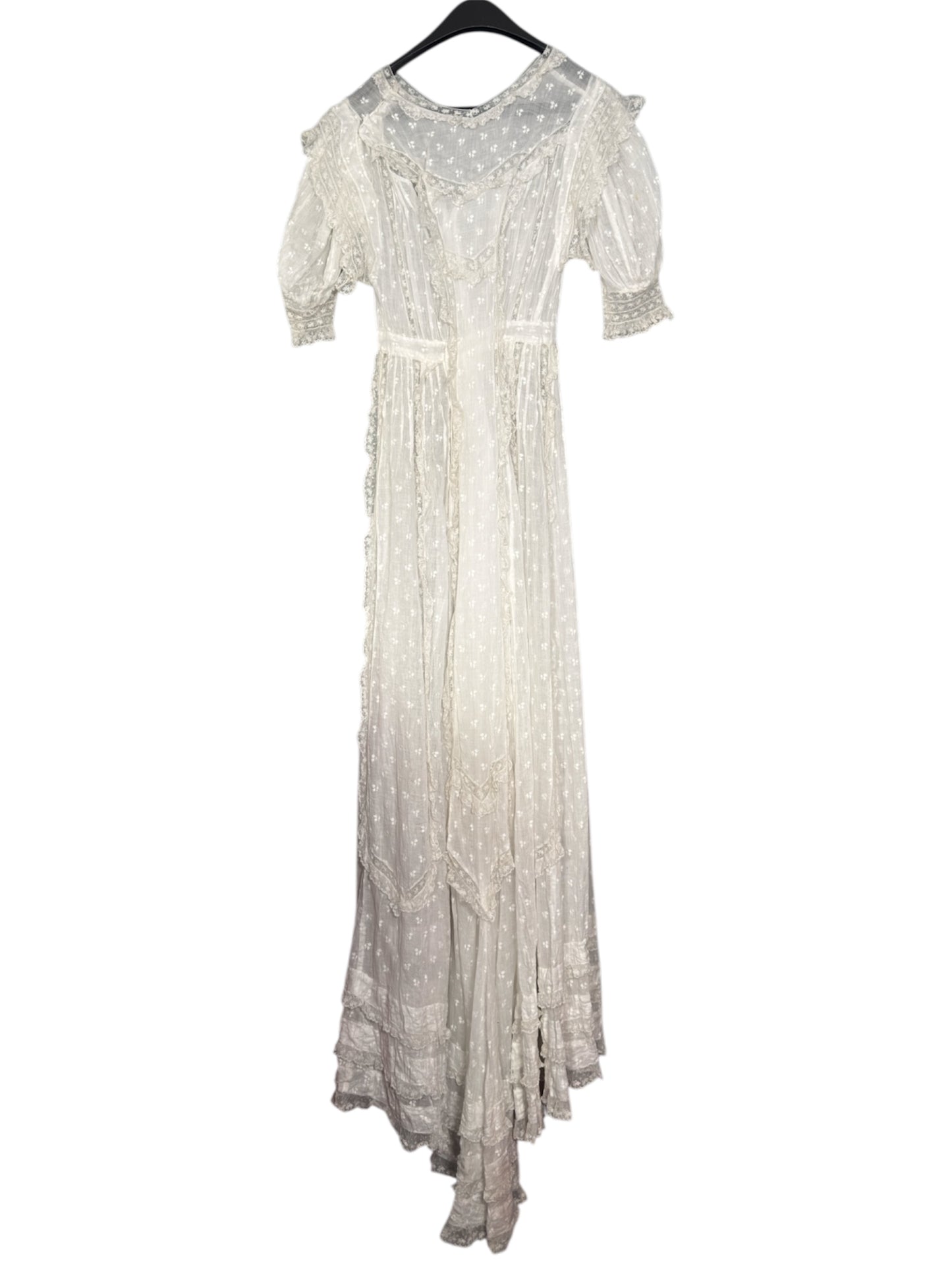 Edwardian Lace Trimmed White Embroidered Sheer Summer Dress