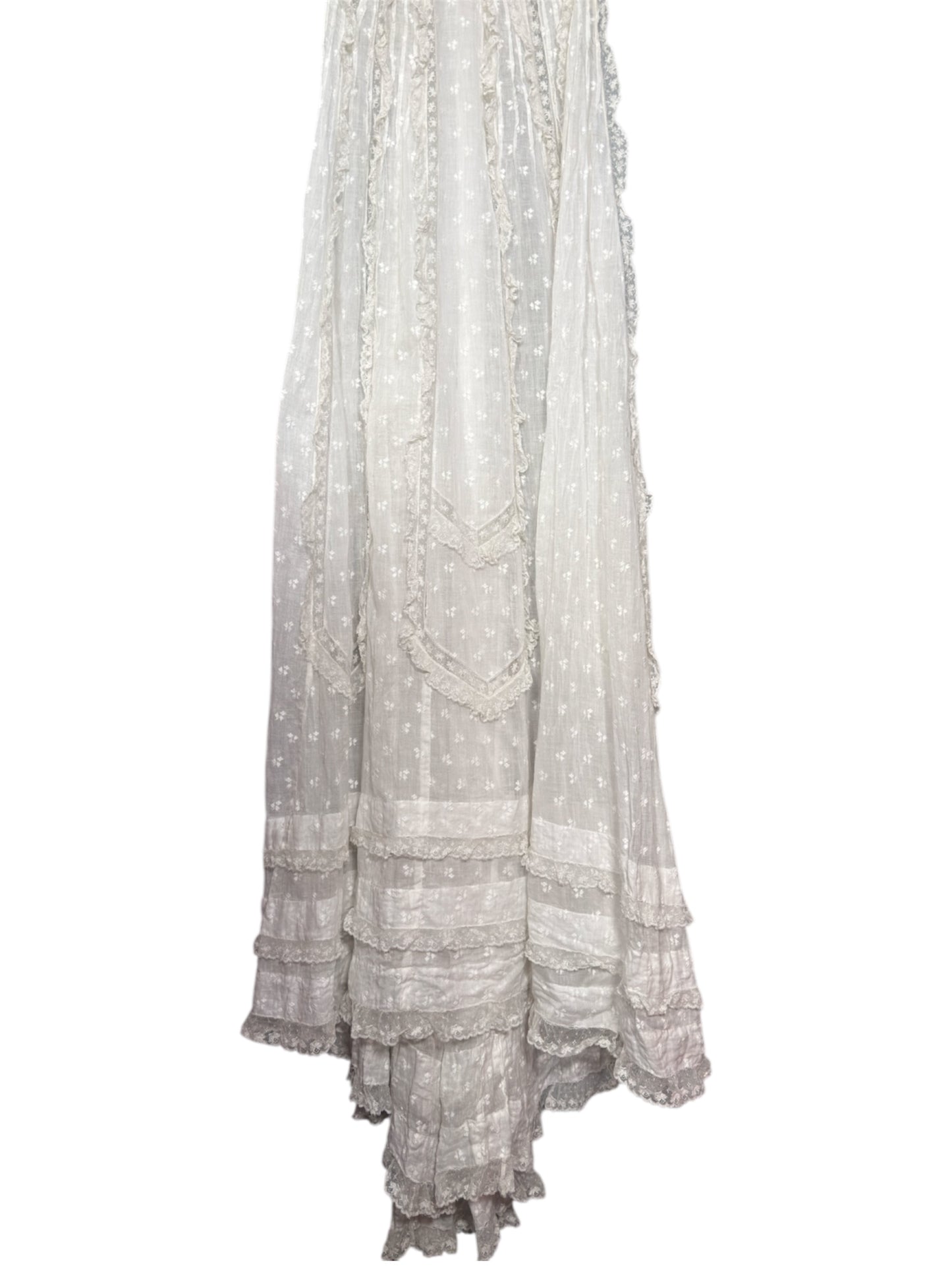 Edwardian Lace Trimmed White Embroidered Sheer Summer Dress