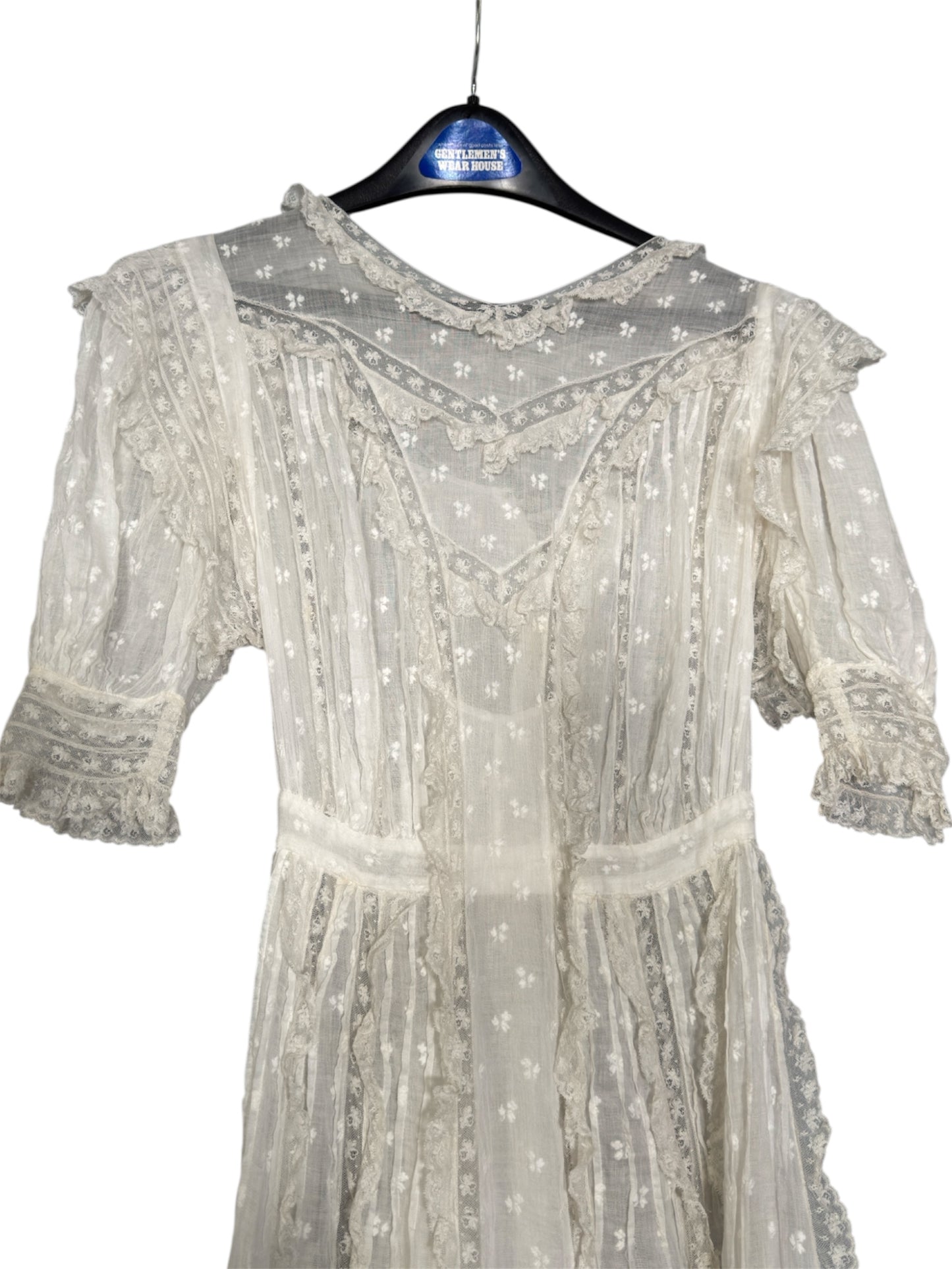 Edwardian Lace Trimmed White Embroidered Sheer Summer Dress