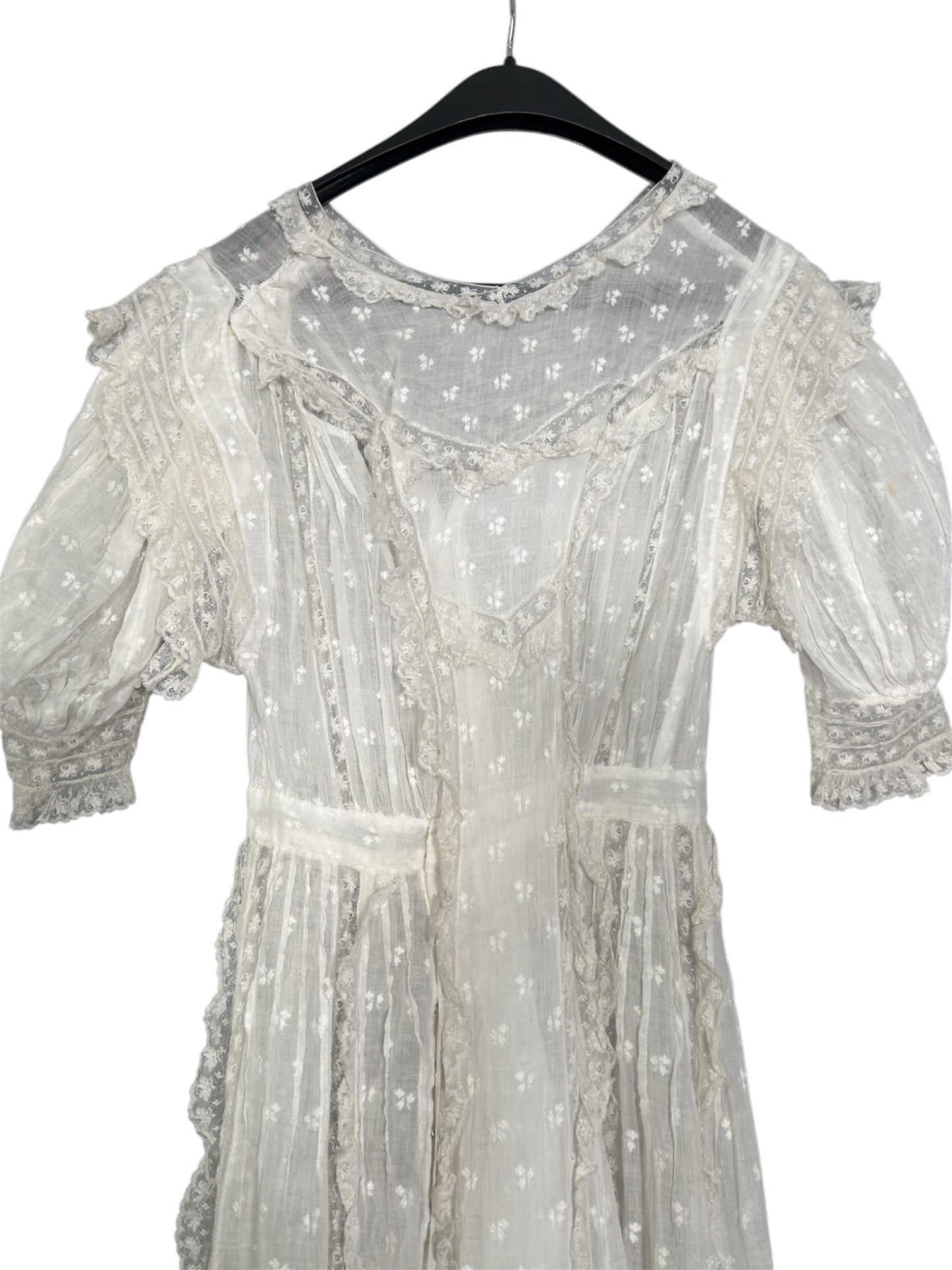 Edwardian Lace Trimmed White Embroidered Sheer Summer Dress