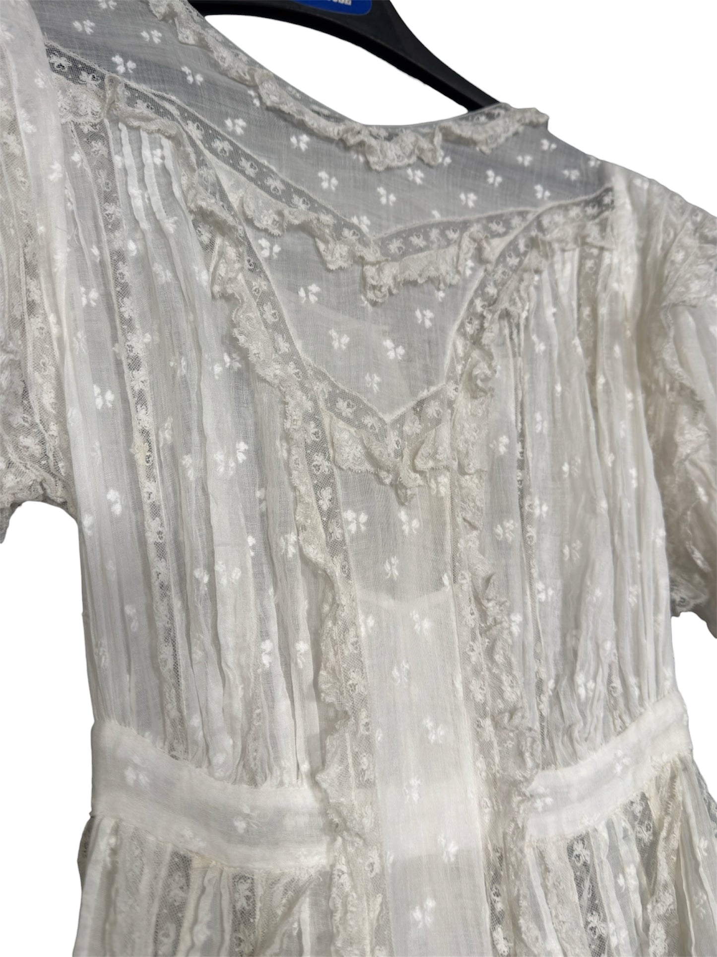 Edwardian Lace Trimmed White Embroidered Sheer Summer Dress