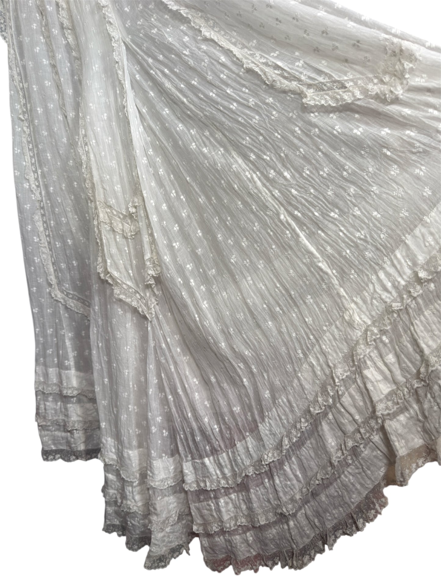 Edwardian Lace Trimmed White Embroidered Sheer Summer Dress