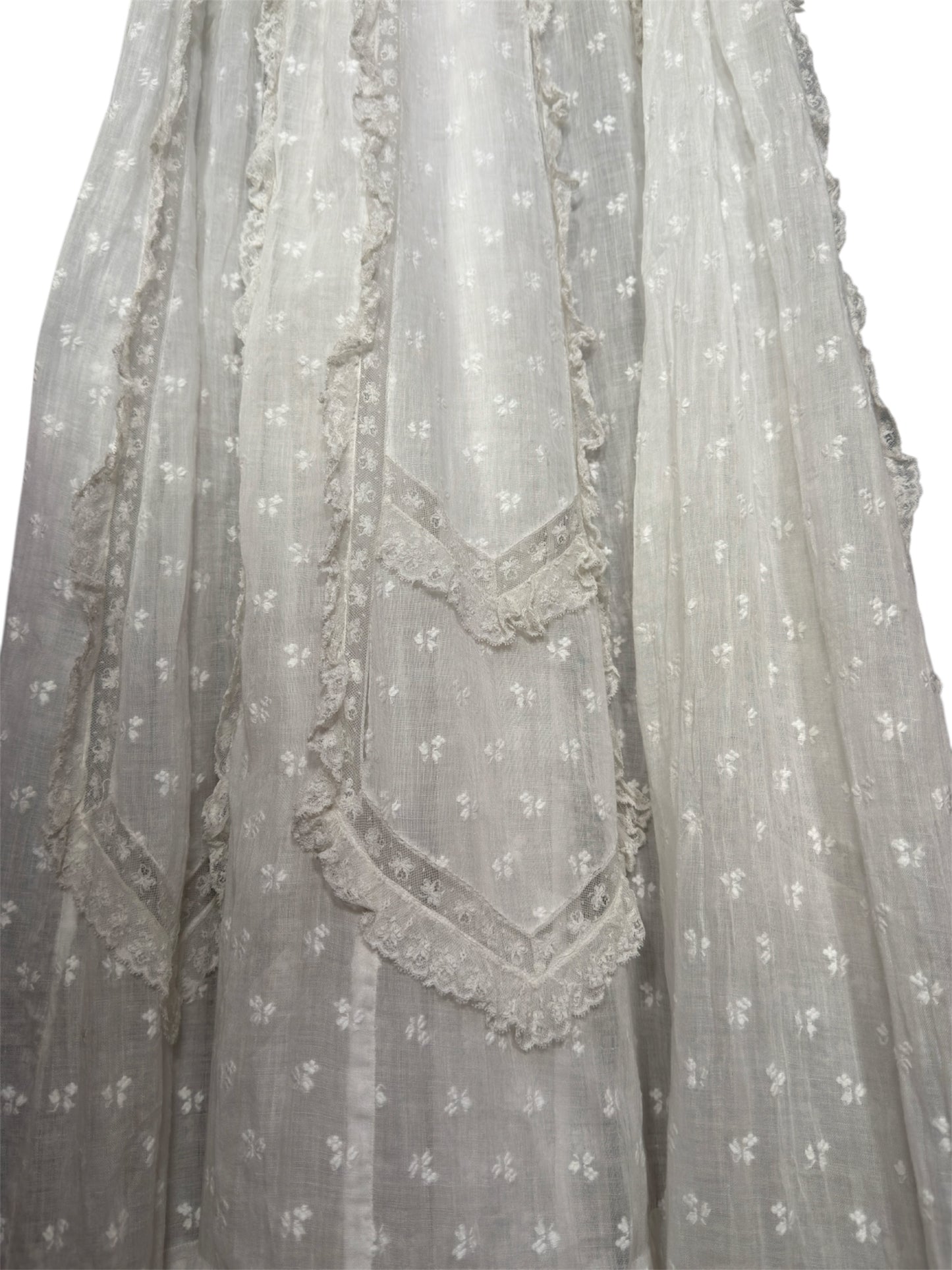Edwardian Lace Trimmed White Embroidered Sheer Summer Dress