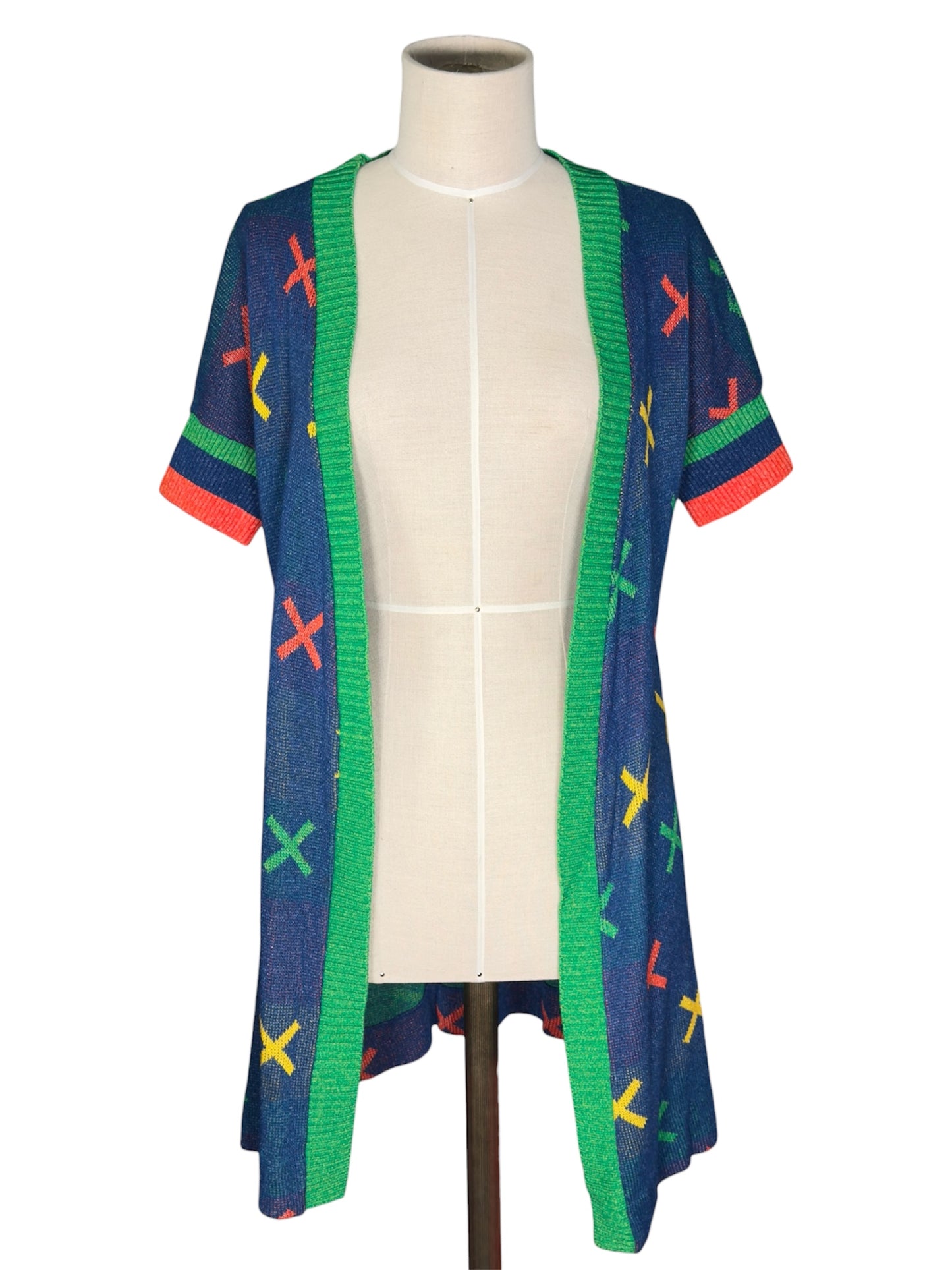 1970s Sant'Angelo Knits Open Front Short Sleeve Graphic Cardigan