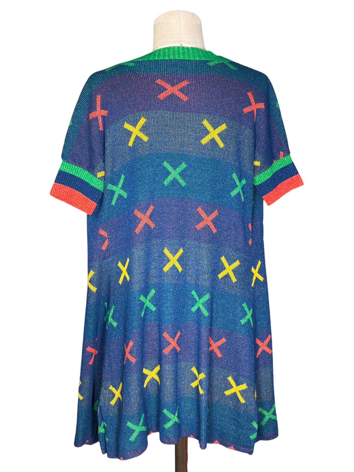 1970s Sant'Angelo Knits Open Front Short Sleeve Graphic Cardigan