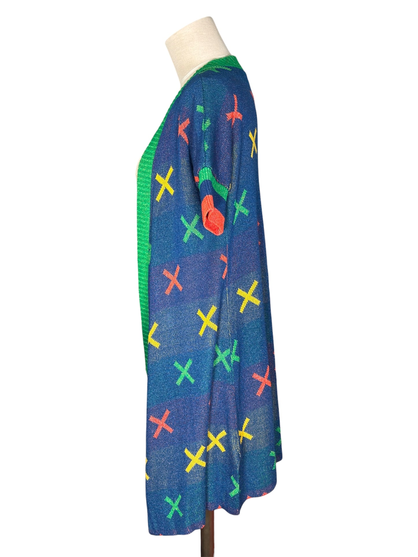 1970s Sant'Angelo Knits Open Front Short Sleeve Graphic Cardigan