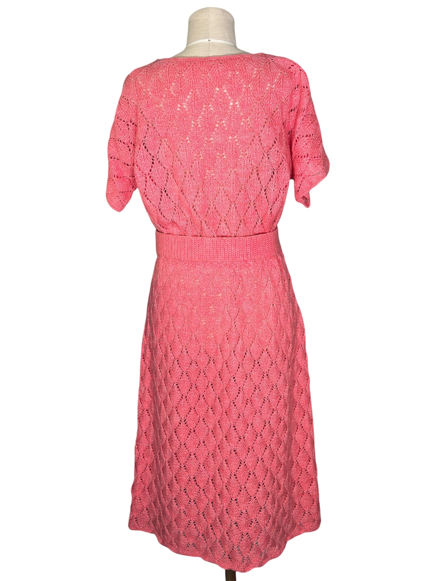 1950s Pink Knit Belted Midi Dress