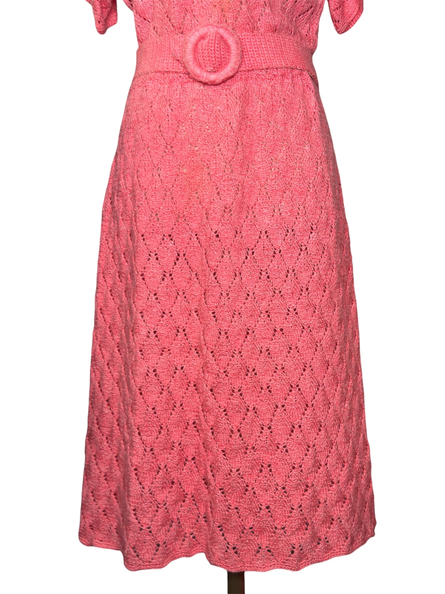 1950s Pink Knit Belted Midi Dress