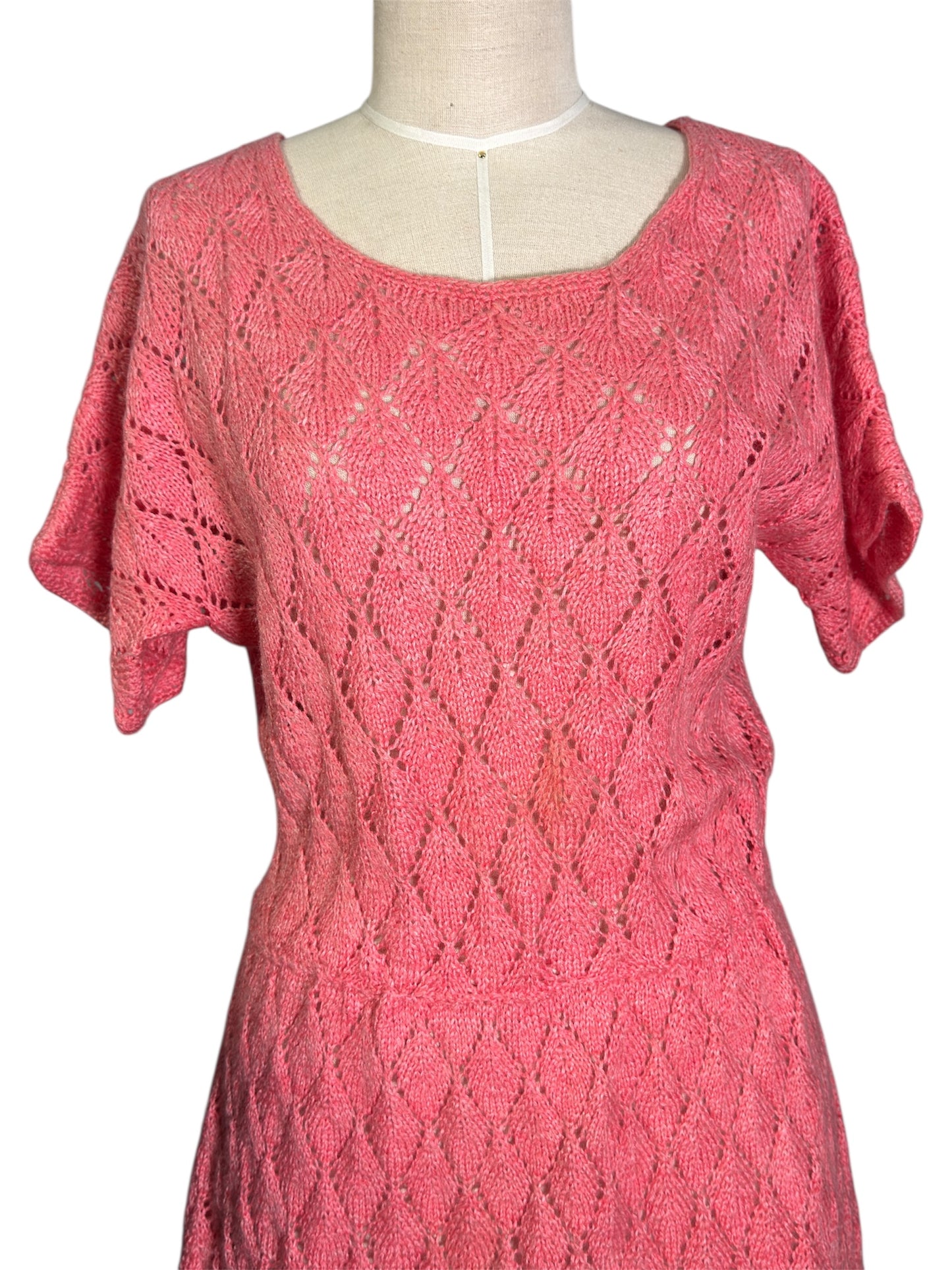 1950s Pink Knit Belted Midi Dress