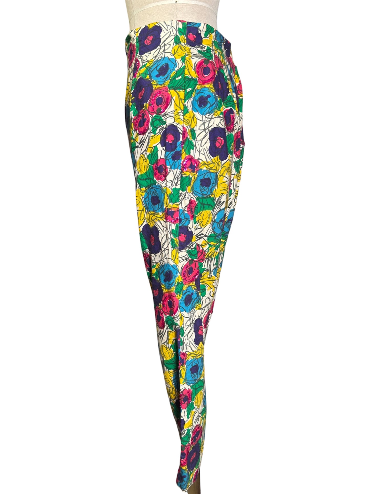 1950s High Waisted Floral Print Sequined Capri Pants