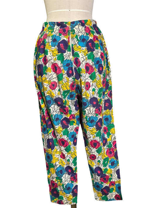 1950s High Waisted Floral Print Sequined Capri Pants