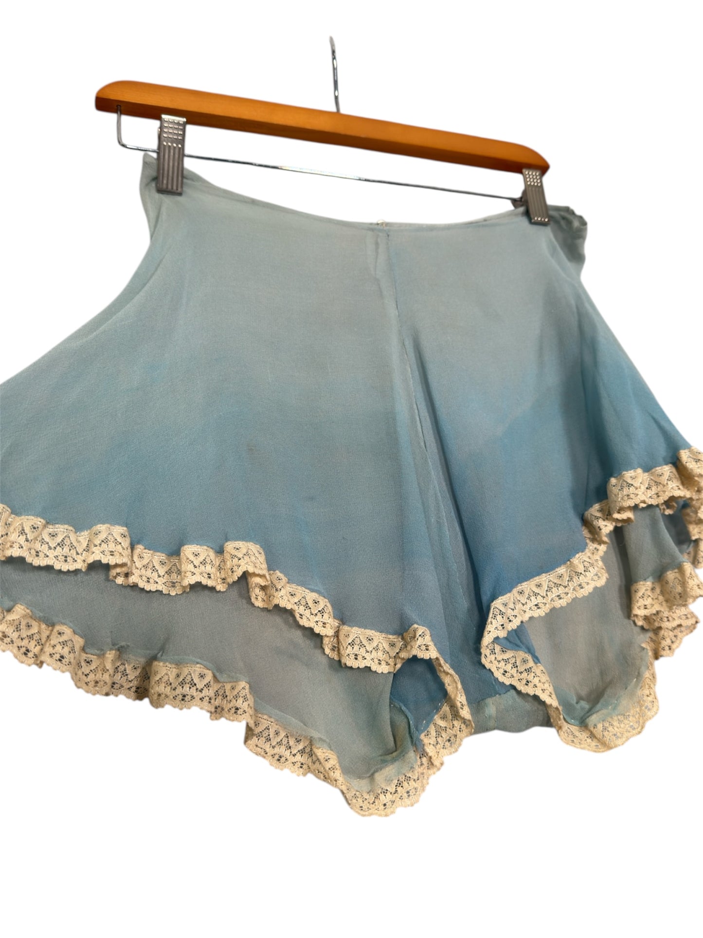 1930s Powder Blue Sheer Tap Pants/Step Ins with Lace Ruffle Trim