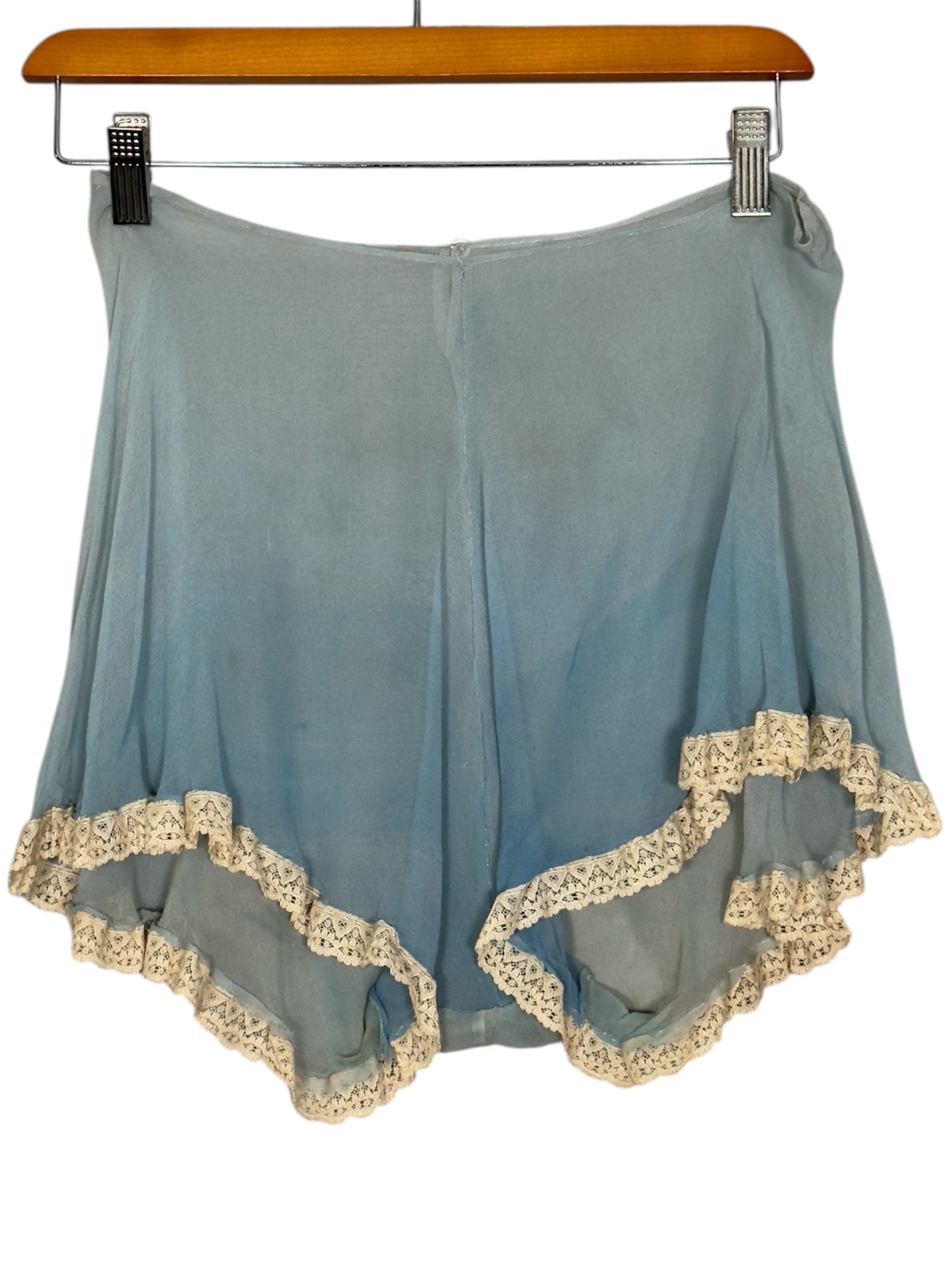 1930s Powder Blue Sheer Tap Pants/Step Ins with Lace Ruffle Trim