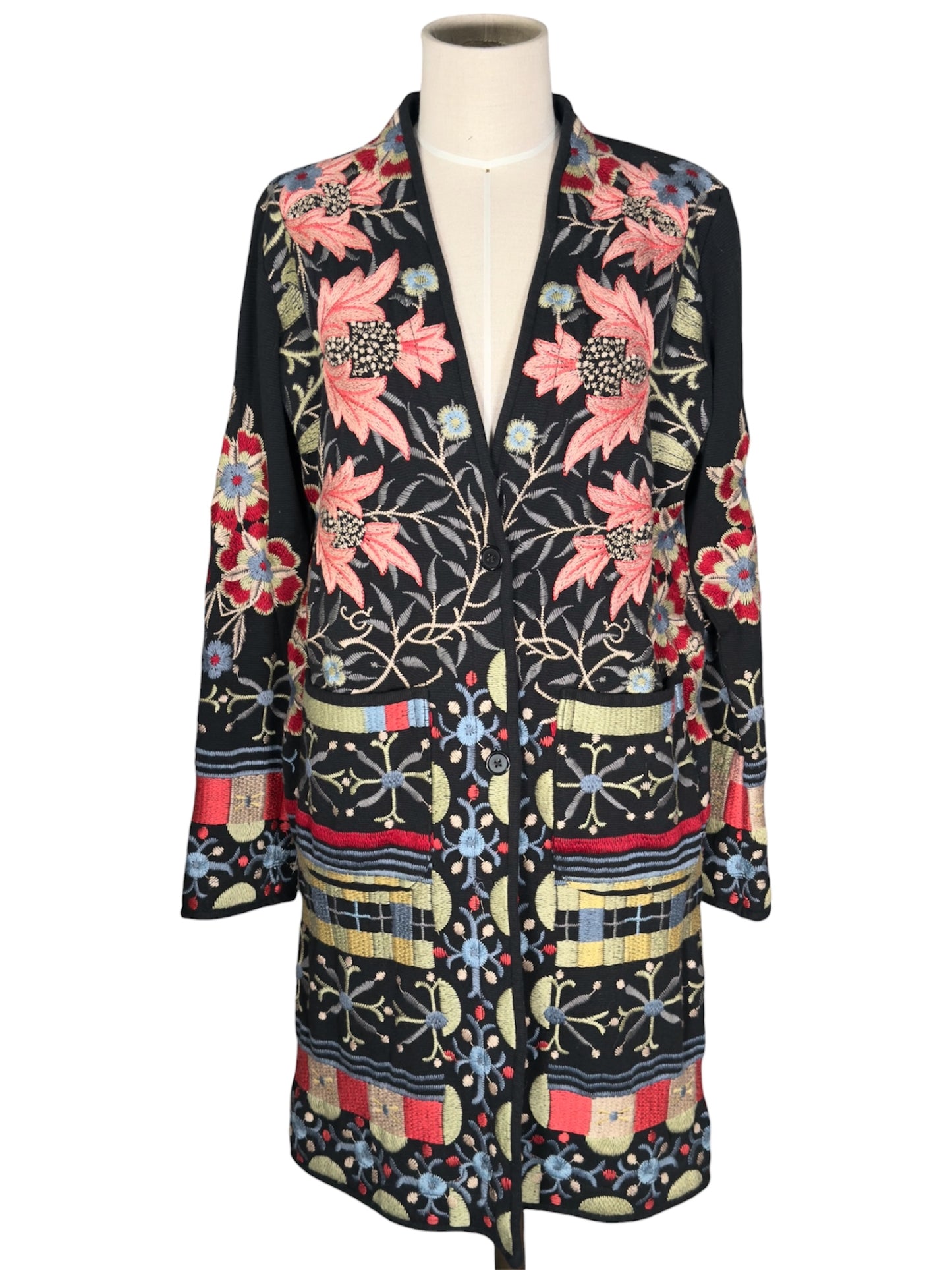 Modern Johnny Was BIYA NWT Embroidered Long Cardigan with Floral Pattern