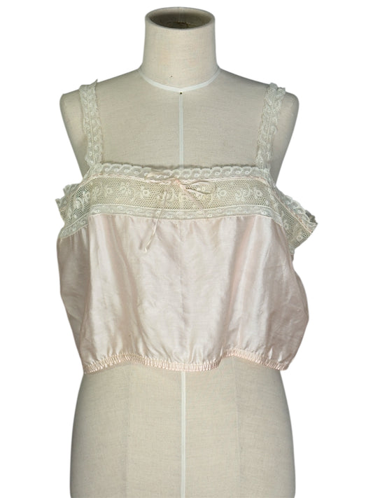 1970s Edwardian Revival Lehman's Lovely Lingerie Pale Pink Lace Trim Camisole Top