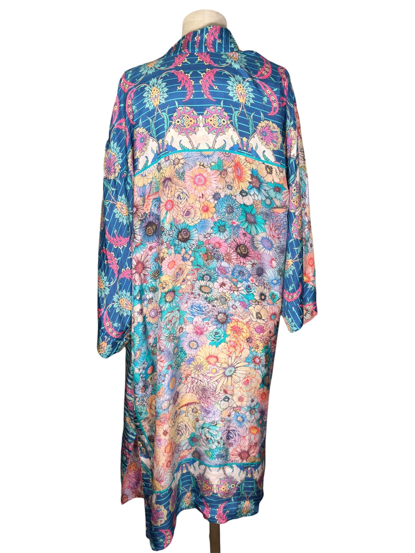 Johnny Was Silk Reversible Jacket Multicolor Floral And Bird Print