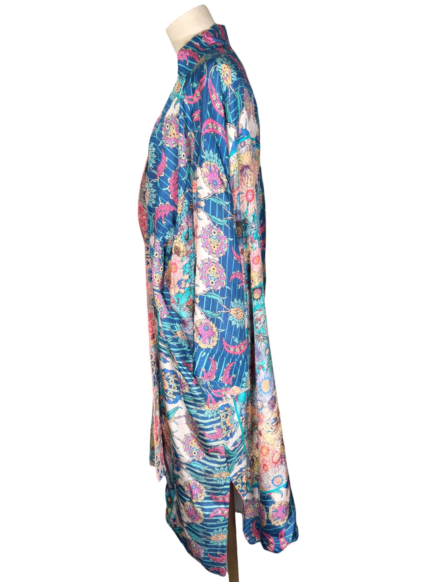 Johnny Was Silk Reversible Jacket Multicolor Floral And Bird Print