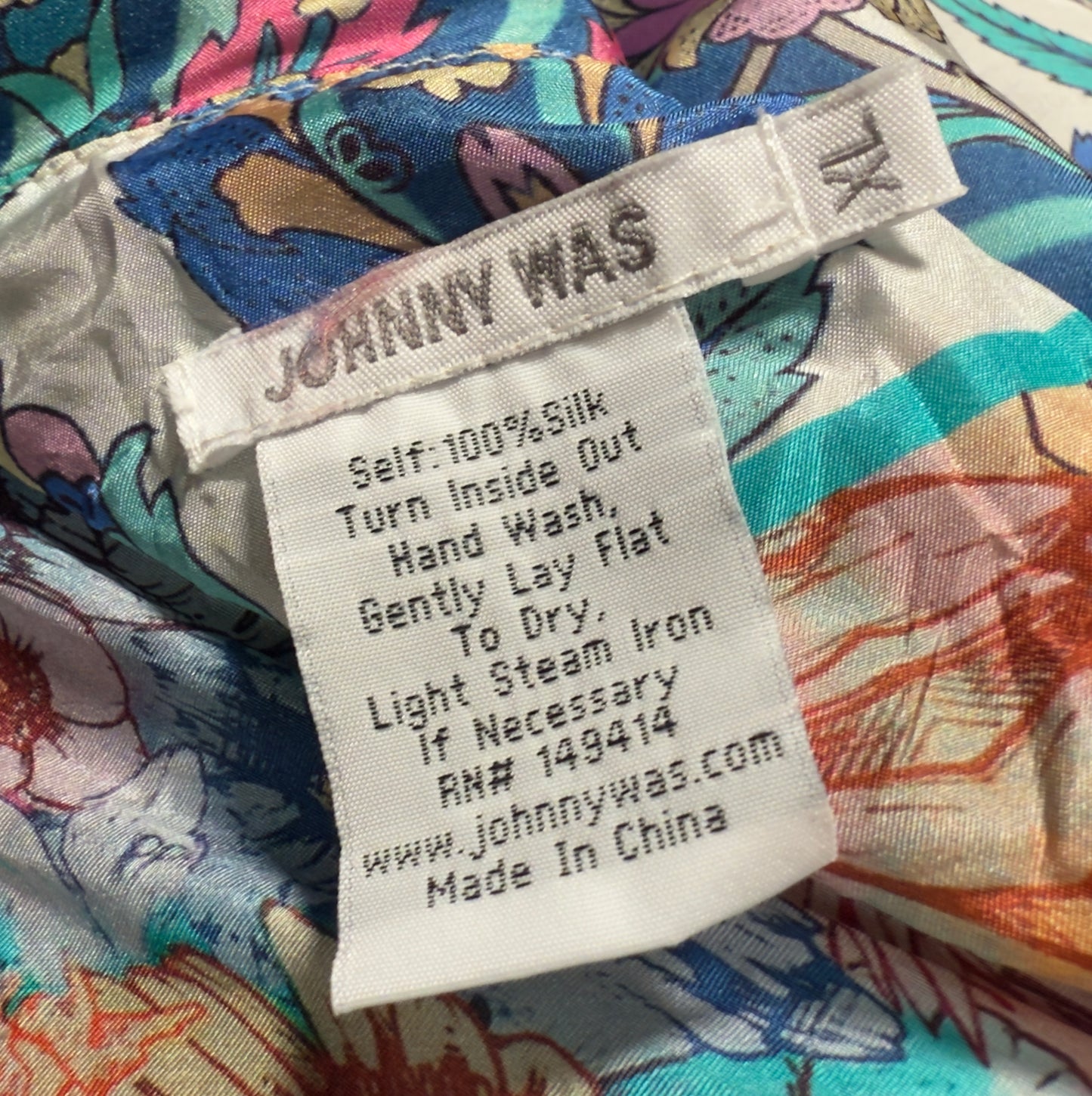 Johnny Was Silk Reversible Jacket Multicolor Floral And Bird Print