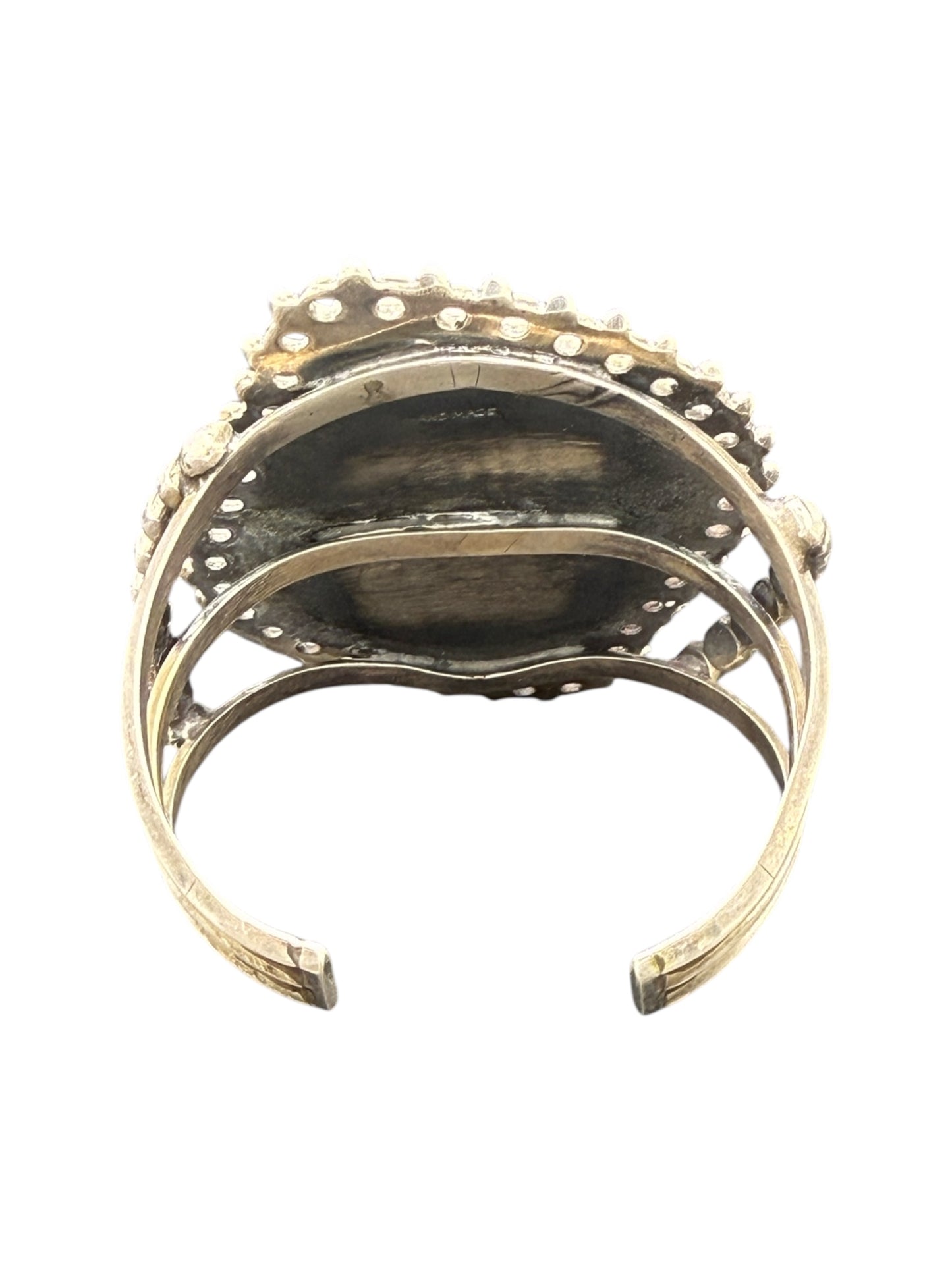 Sterling Silver 925 Statement Cuff Bracelet With Zebra Jasper Stone