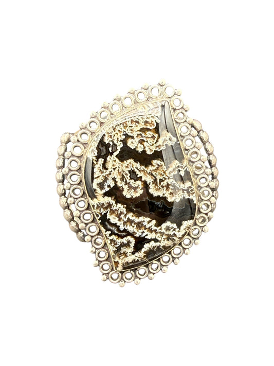 Sterling Silver 925 Statement Cuff Bracelet With Zebra Jasper Stone