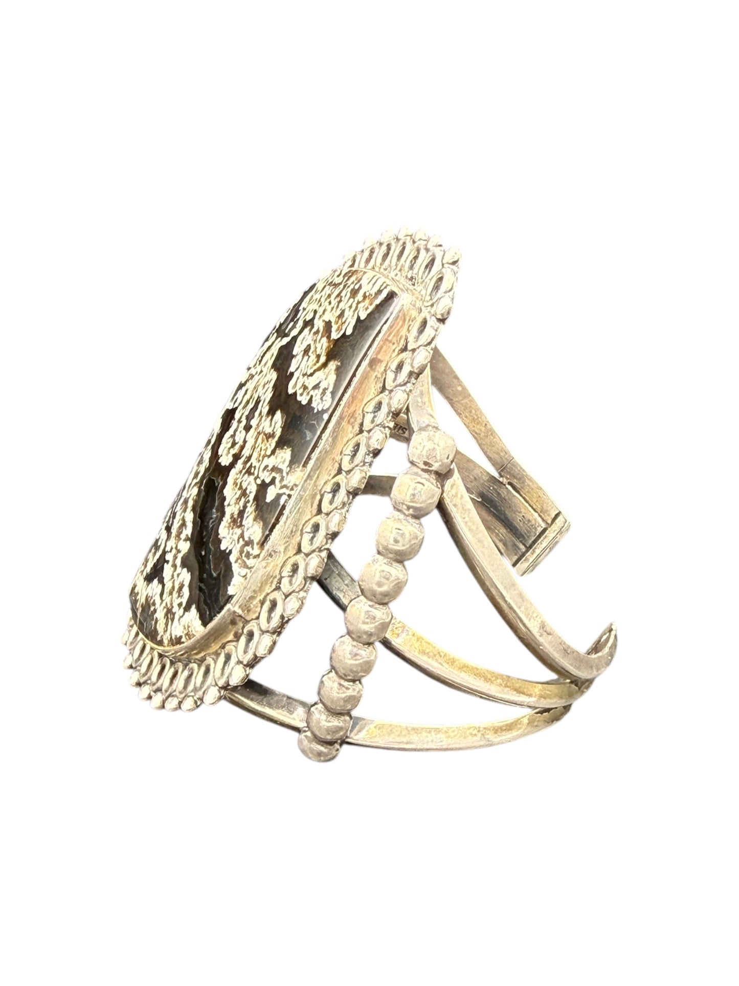 Sterling Silver 925 Statement Cuff Bracelet With Zebra Jasper Stone