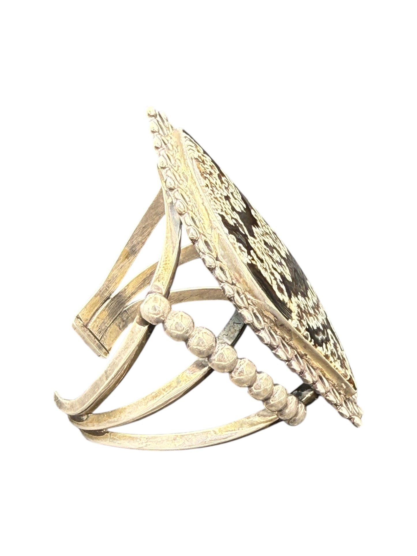 Sterling Silver 925 Statement Cuff Bracelet With Zebra Jasper Stone