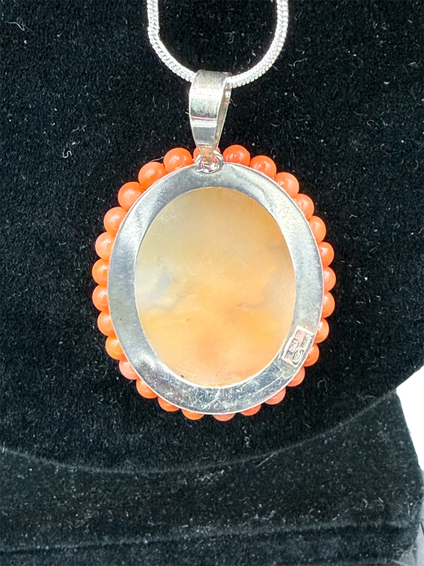 Vintage Italian Cameo Pendant Necklace With Sterling Silver 925 Setting