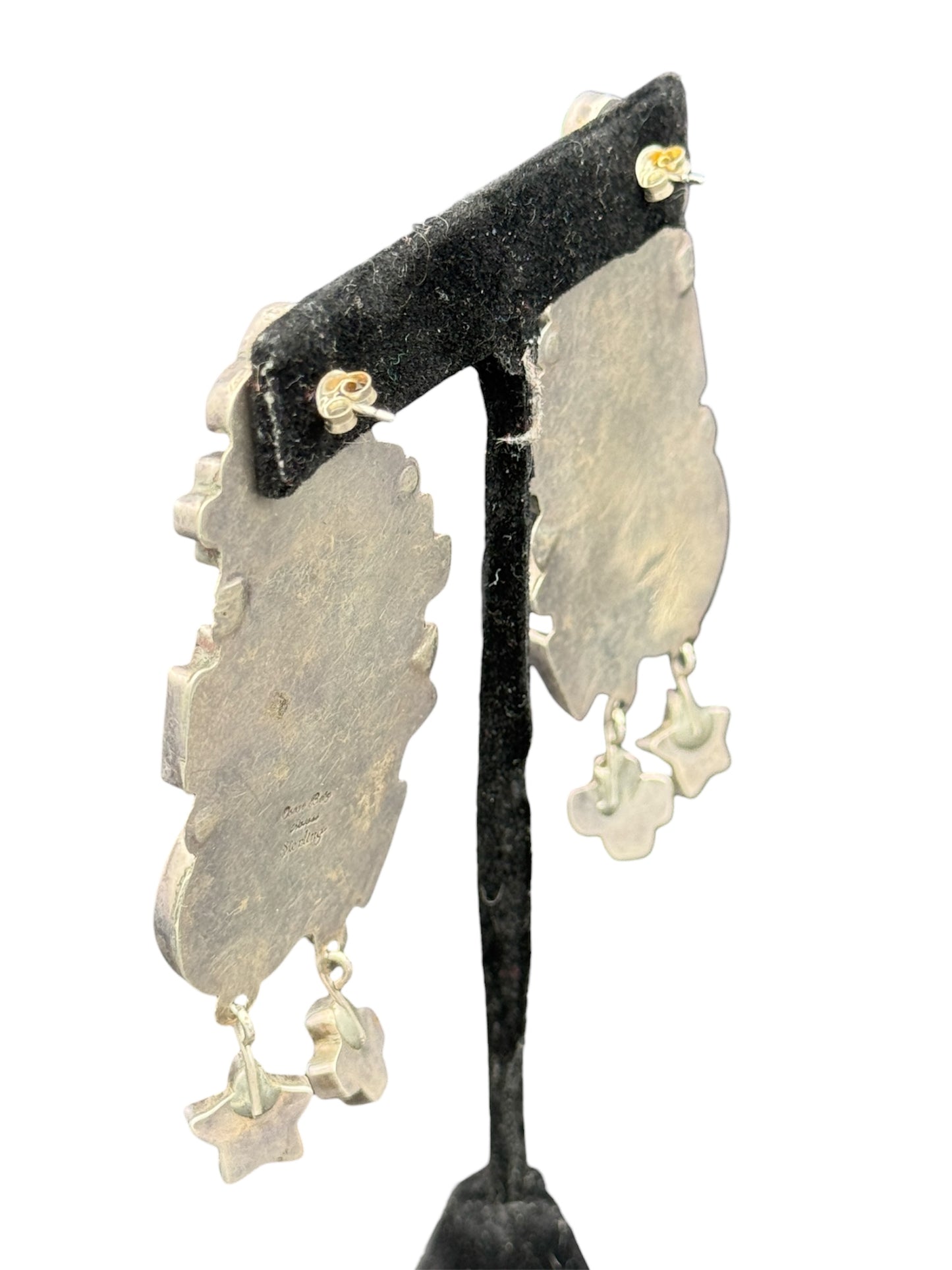 1980s Oscar Betz Patasi Navajo Southwestern Statement Sterling Silver Earrings