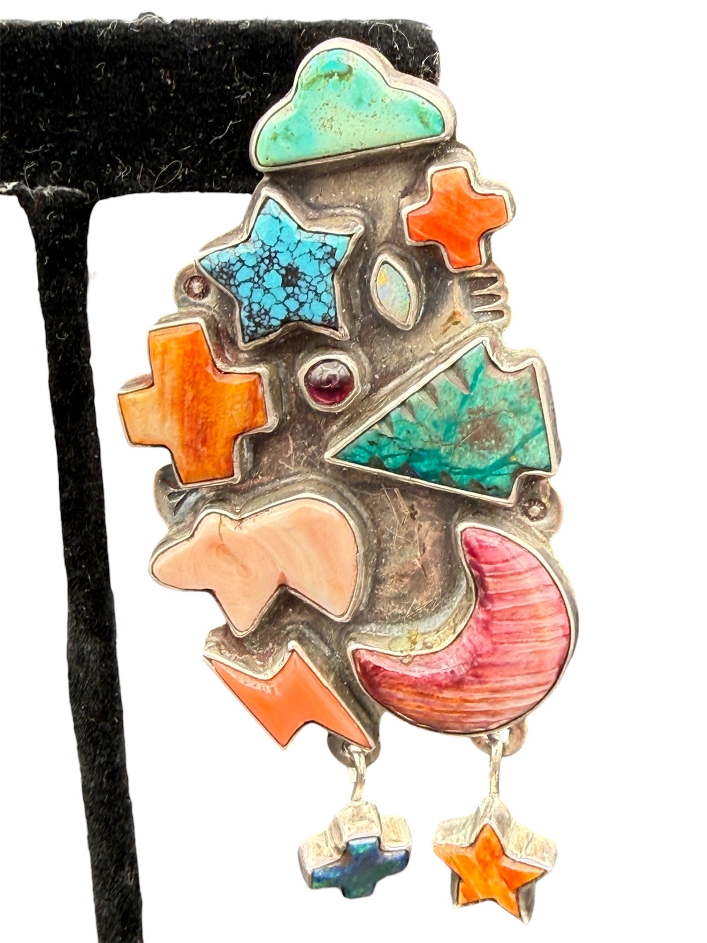 1980s Oscar Betz Patasi Navajo Southwestern Statement Sterling Silver Earrings