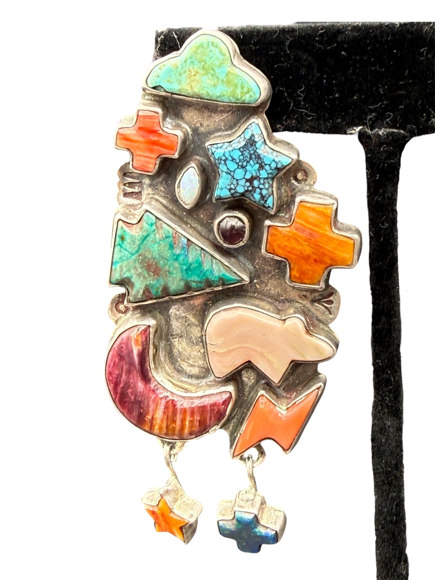 1980s Oscar Betz Patasi Navajo Southwestern Statement Sterling Silver Earrings